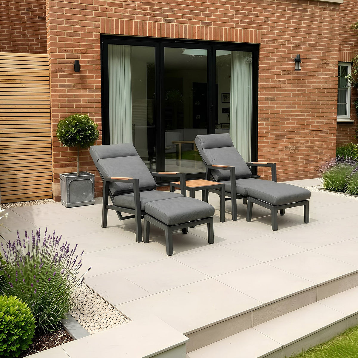 Bracken Outdoors Albany Aluminium Garden Furniture Duo Recliner Set with Side Table