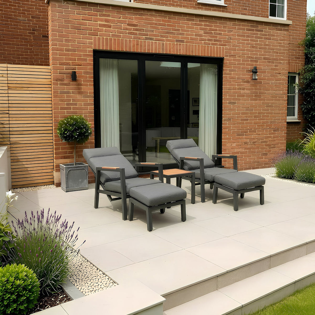 Bracken Outdoors Albany Aluminium Garden Furniture Duo Recliner Set with Side Table