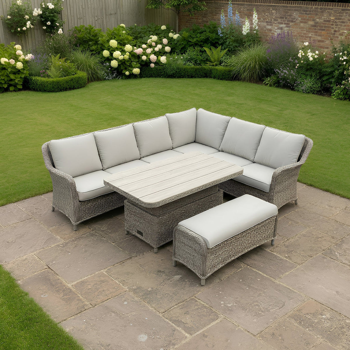 Bracken Outdoors Ashford Weave Corner Sofa with Rattan Height Adjustable Garden Furniture Set
