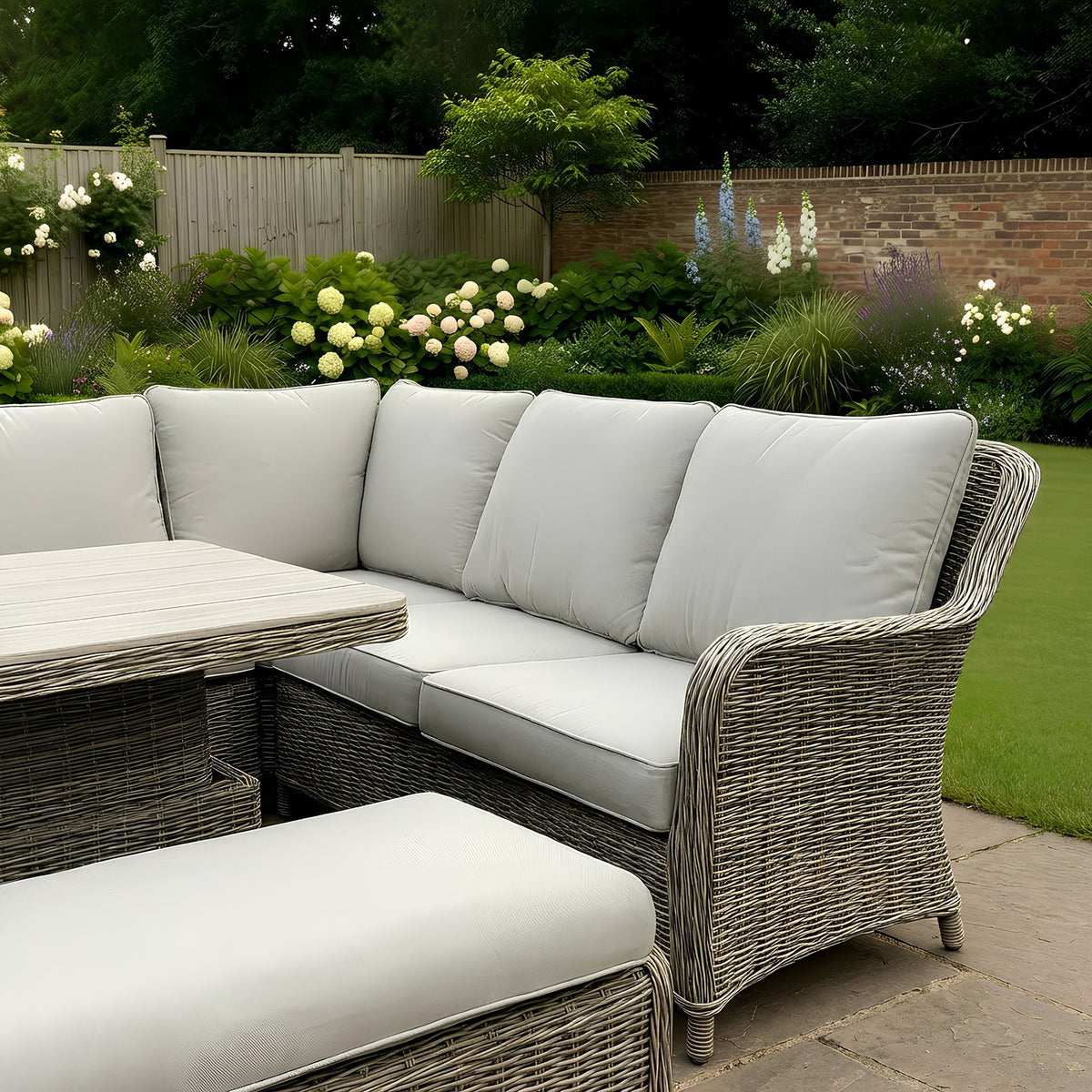 Bracken Outdoors Ashford Weave Corner Sofa with Rattan Height Adjustable Garden Furniture Set