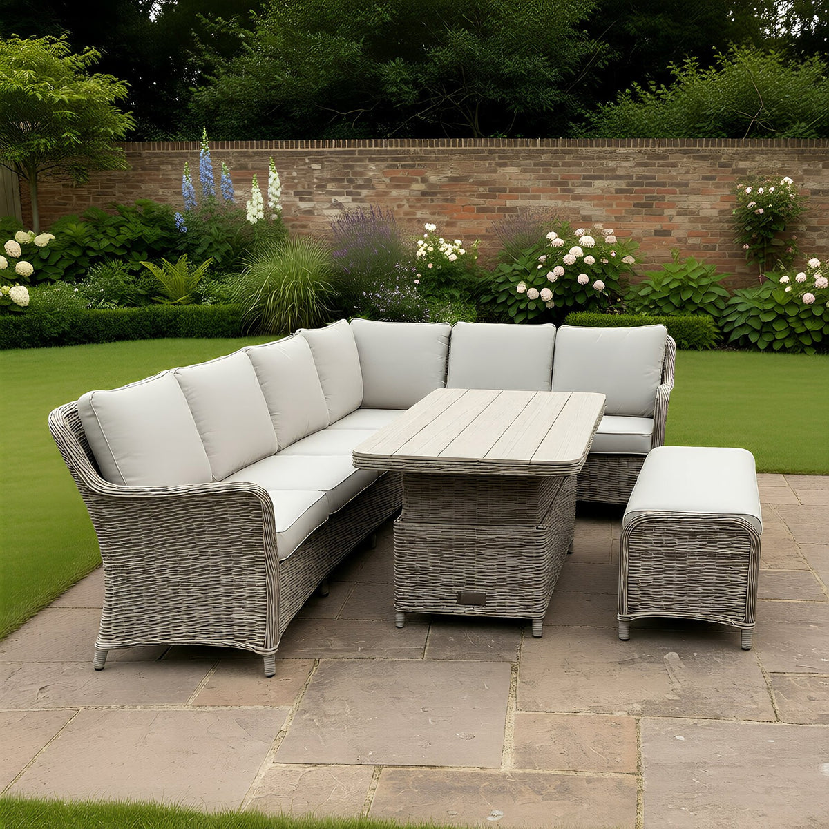 Bracken Outdoors Ashford Weave Corner Sofa with Rattan Height Adjustable Garden Furniture Set