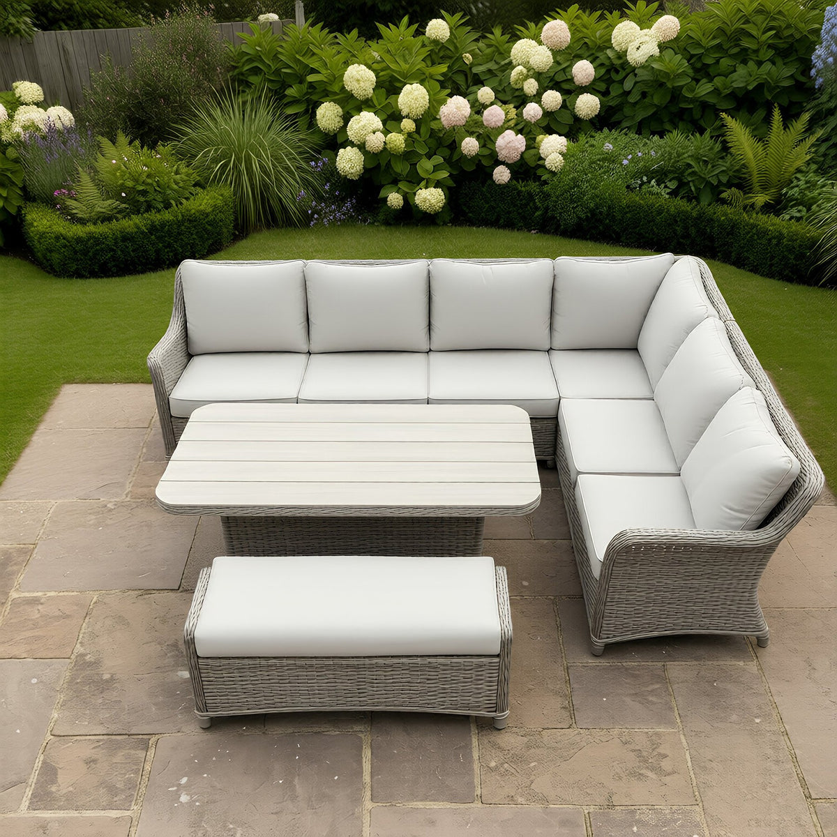 Bracken Outdoors Ashford Weave Corner Sofa with Rattan Height Adjustable Garden Furniture Set