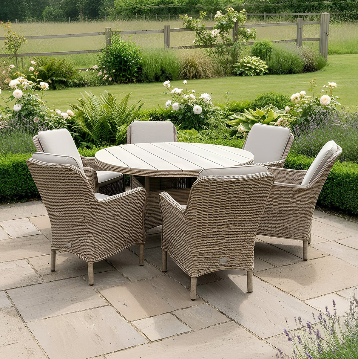 Bracken Outdoors Ashford Weave 6 Seat Round Dining Rattan Garden Furniture Set