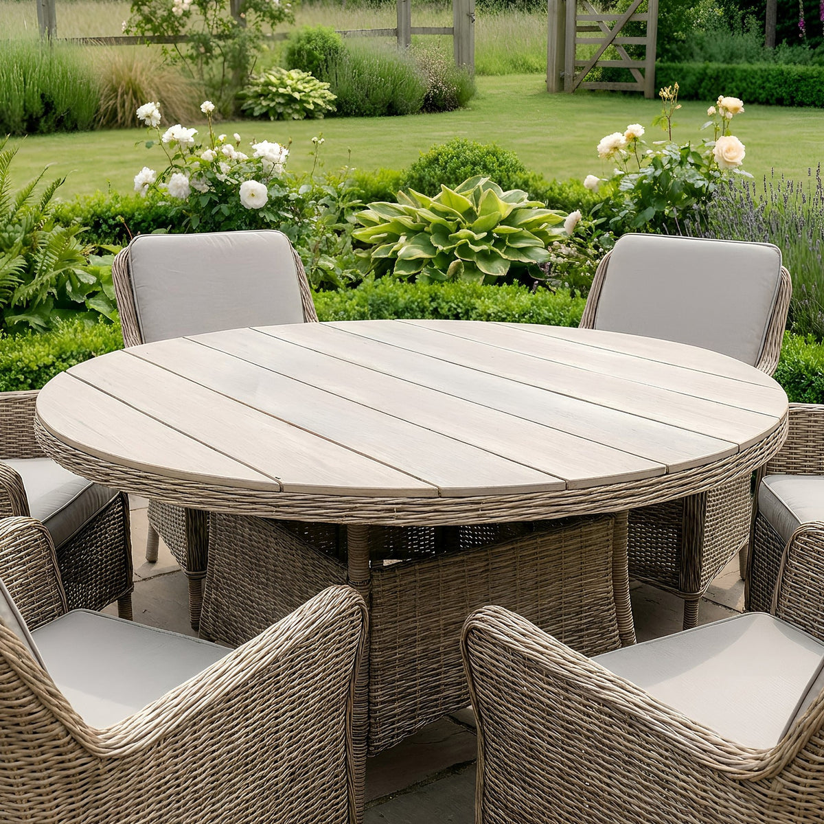 Bracken Outdoors Ashford Weave 6 Seat Round Dining Rattan Garden Furniture Set