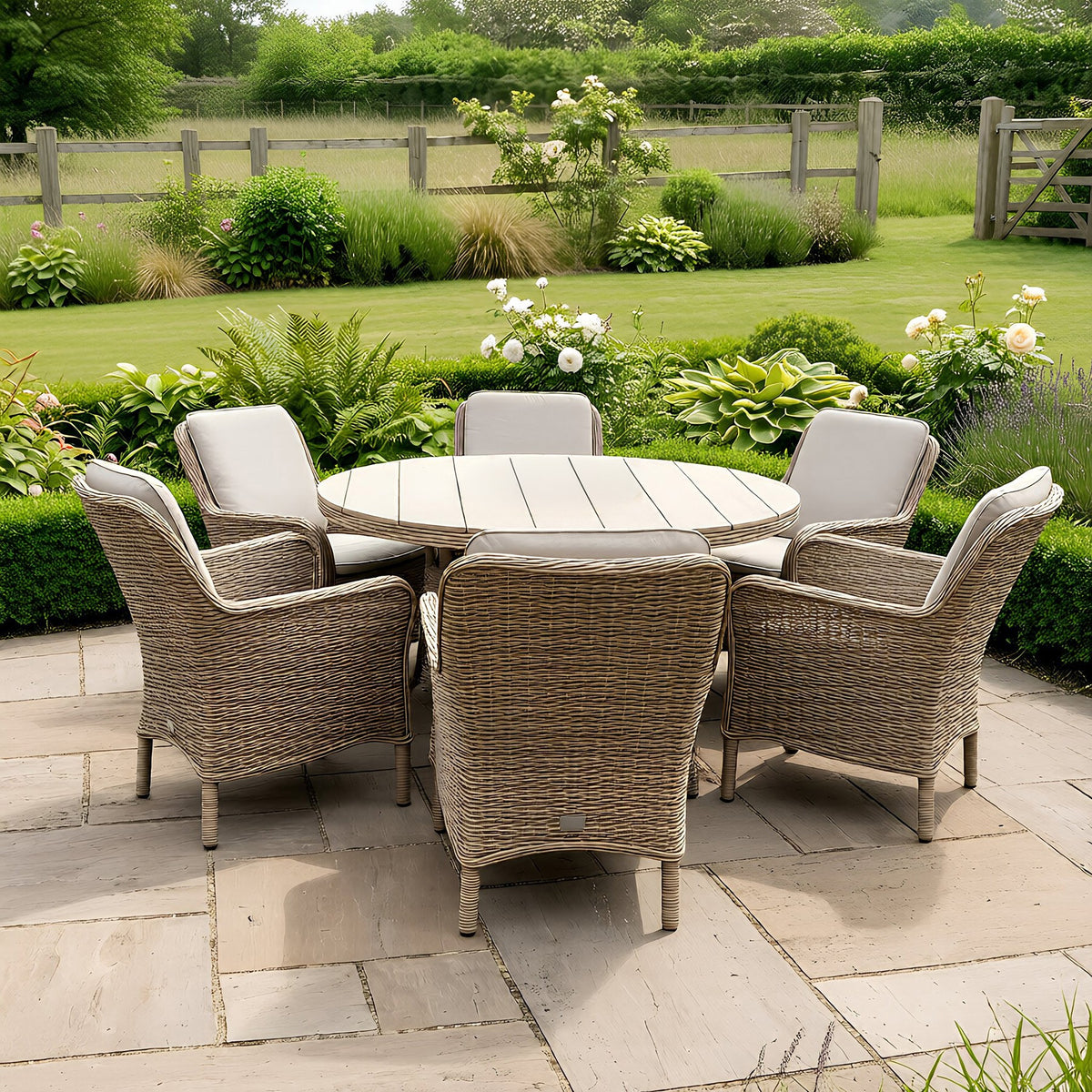 Bracken Outdoors Ashford Weave 6 Seat Round Dining Rattan Garden Furniture Set