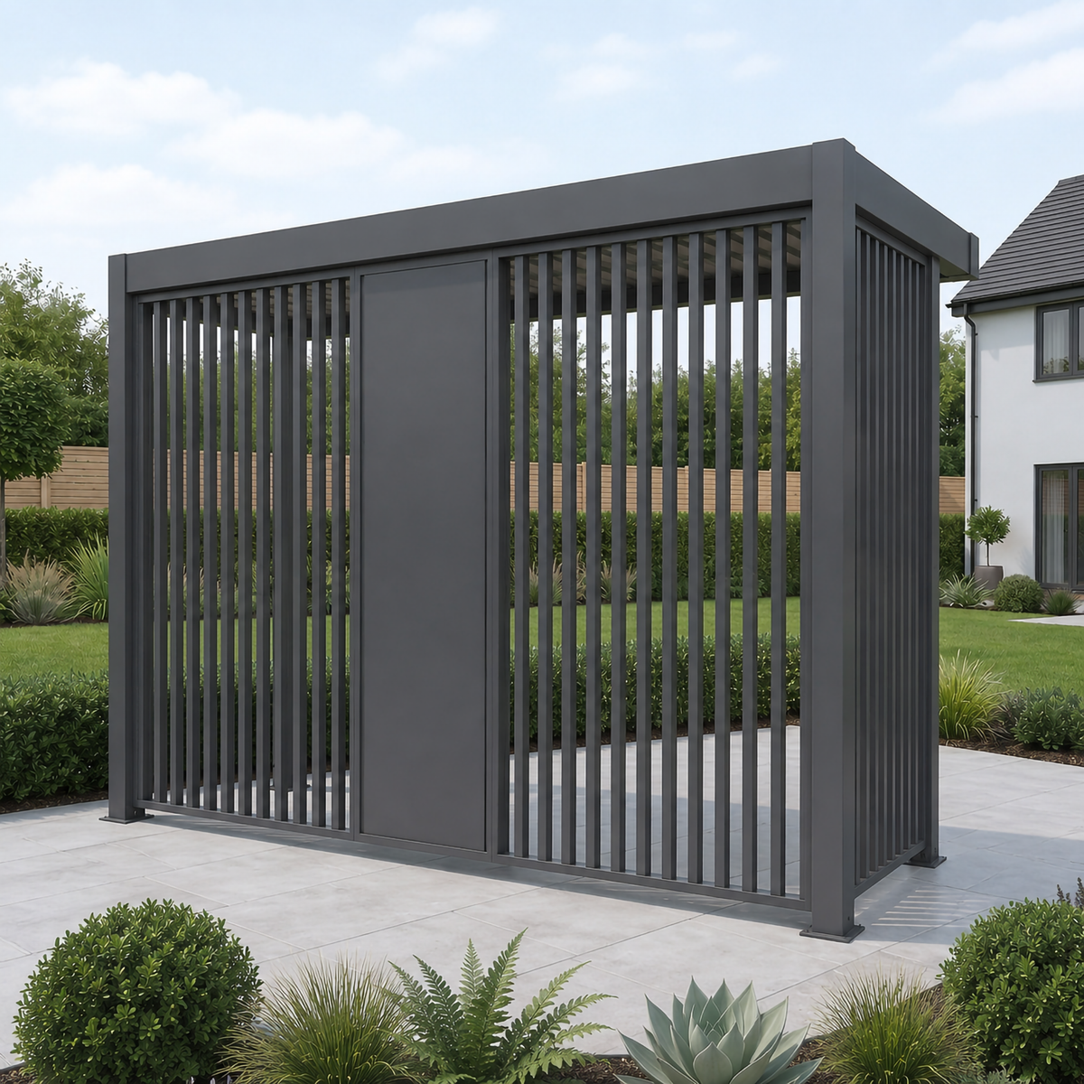 Bracken Outdoors Grey Aluminium BBQ Pergola with Linear Laser Cut Privacy Panels