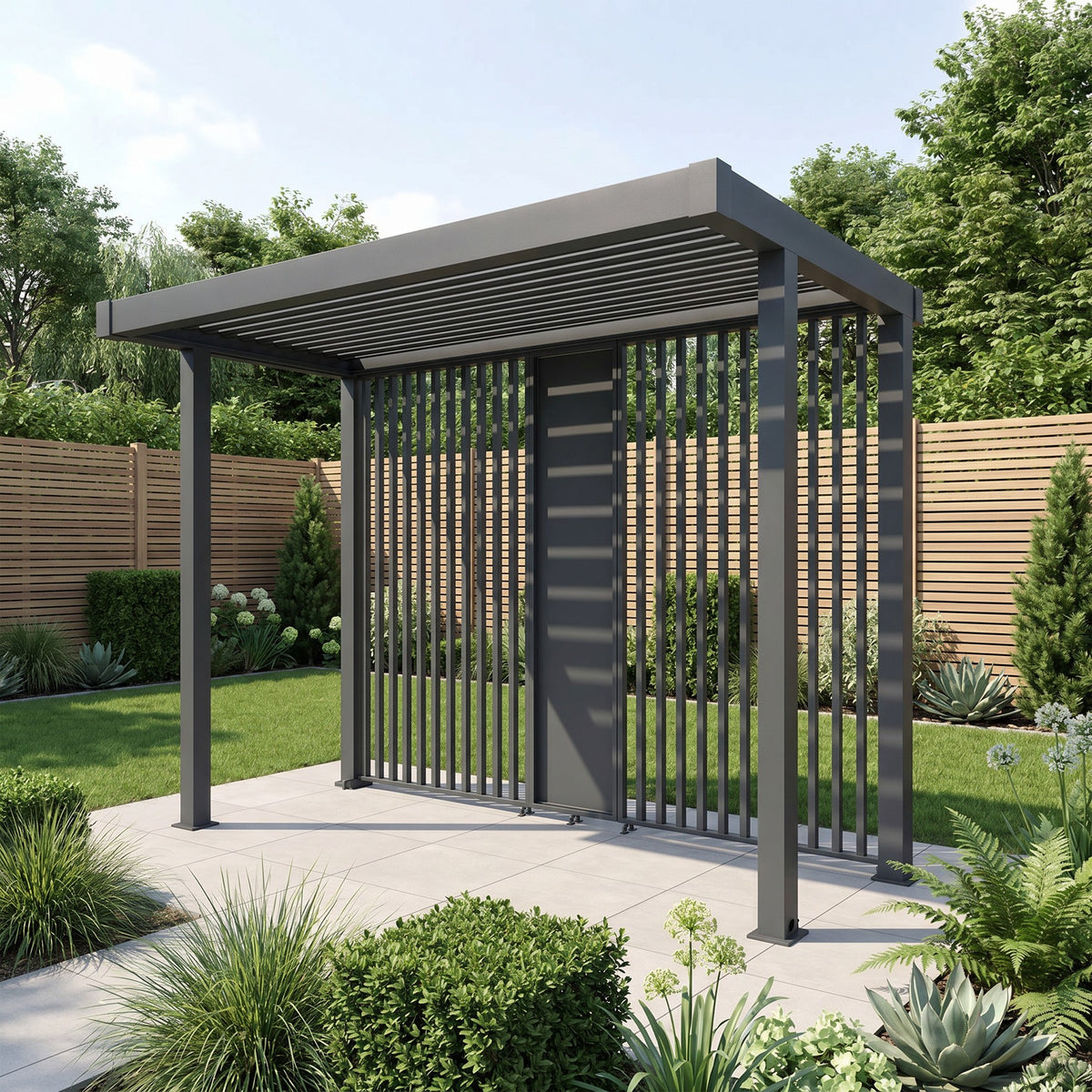 Bracken Outdoors Grey Aluminium BBQ Pergola with Linear Laser Cut Privacy Panels
