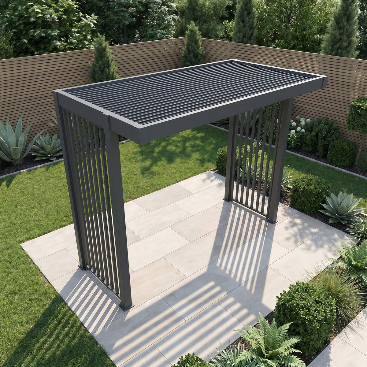 Bracken Outdoors Grey Aluminium BBQ Pergola with Linear Laser Cut Privacy Panels