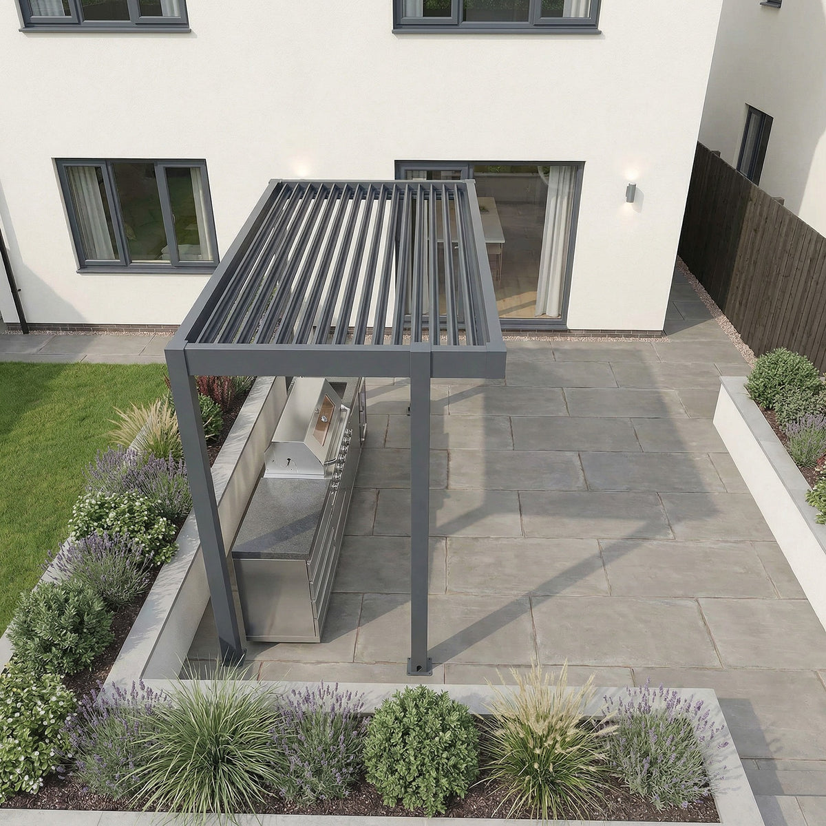 Bracken Outdoors 3.2m x 1.6m Anthracite Grey Rectangular Aluminium Outdoor Kitchen BBQ Pergola