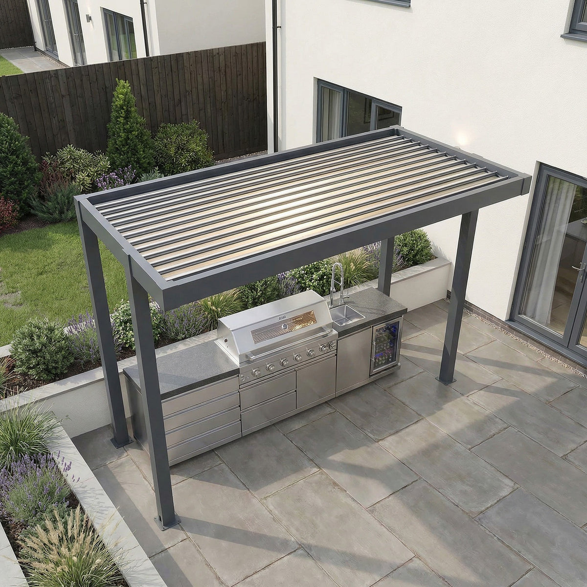 Bracken Outdoors 3.2m x 1.6m Anthracite Grey Rectangular Aluminium Outdoor Kitchen BBQ Pergola
