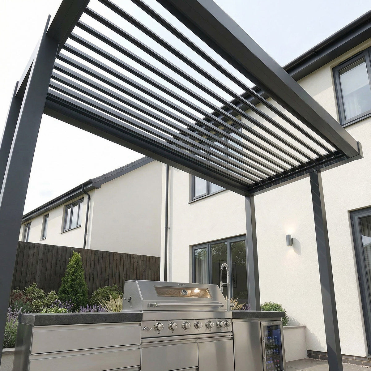 Bracken Outdoors 3.2m x 1.6m Anthracite Grey Rectangular Aluminium Outdoor Kitchen BBQ Pergola