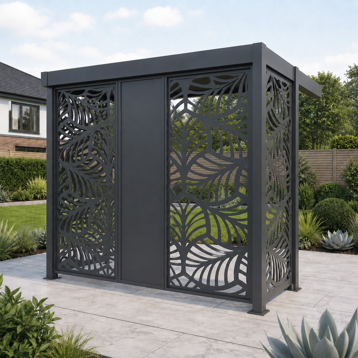 Bracken Outdoors Grey Aluminium BBQ Pergola with Botanica Back and Side Panels