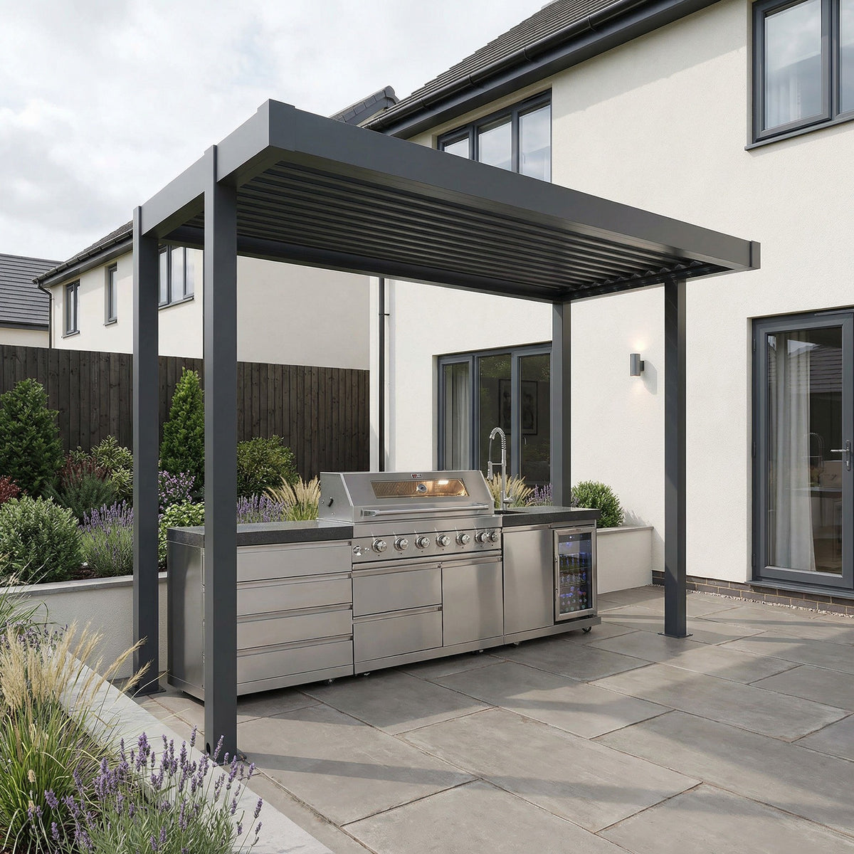 Bracken Outdoors 3.2m x 1.6m Anthracite Grey Rectangular Aluminium Outdoor Kitchen BBQ Pergola