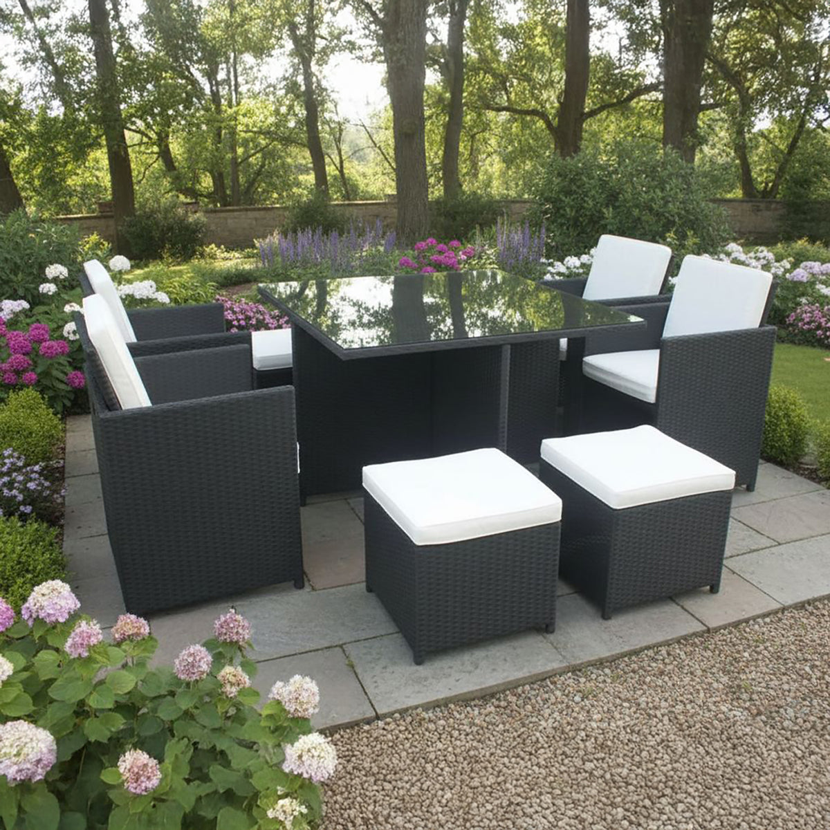 Bracken Outdoors Florida 4 - 8 Seater Black Rattan Garden Cube Set