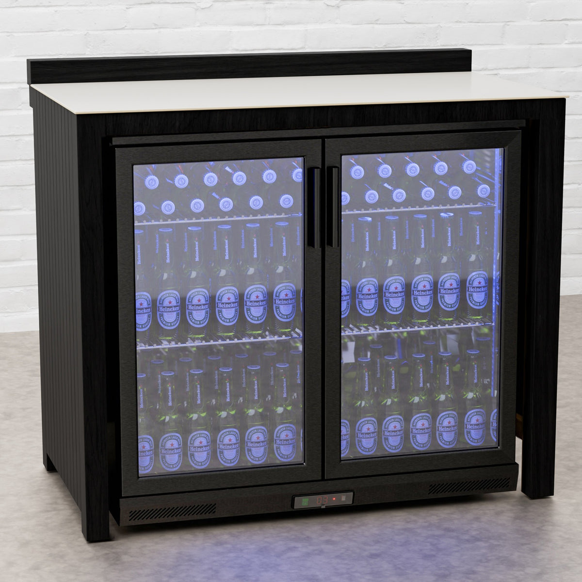 Draco Grills Teak Carbon Line Black Double Fridge Cabinet with Ceramic Top