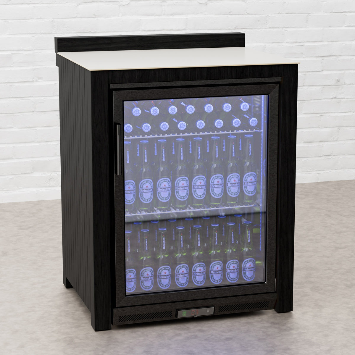 Draco Grills Teak Carbon Line Black Single Fridge Cabinet with Ceramic Top