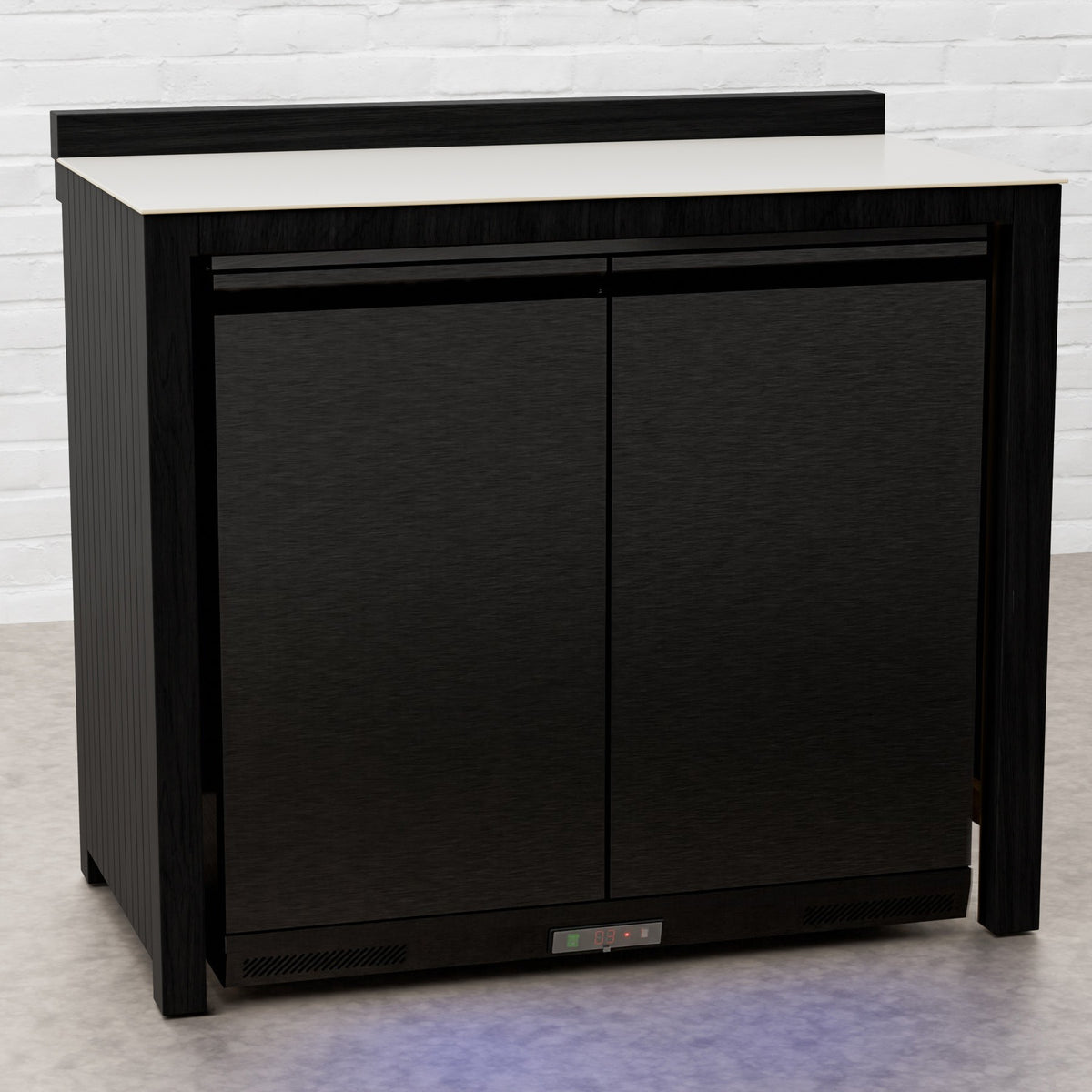 Draco Grills Teak Carbon Line Black Stainless Solid Double Fridge Cabinet with Ceramic Top