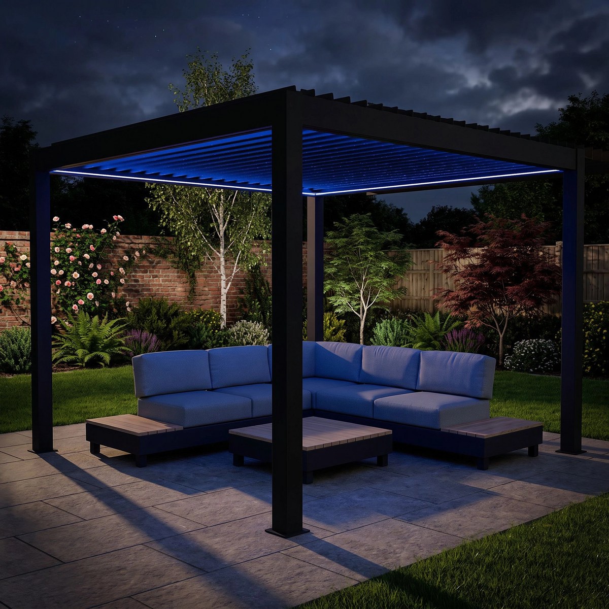 Bracken Outdoors Eclipse Plus 3m x 3m Grey Square Motorised Aluminium Garden Pergola with Lights