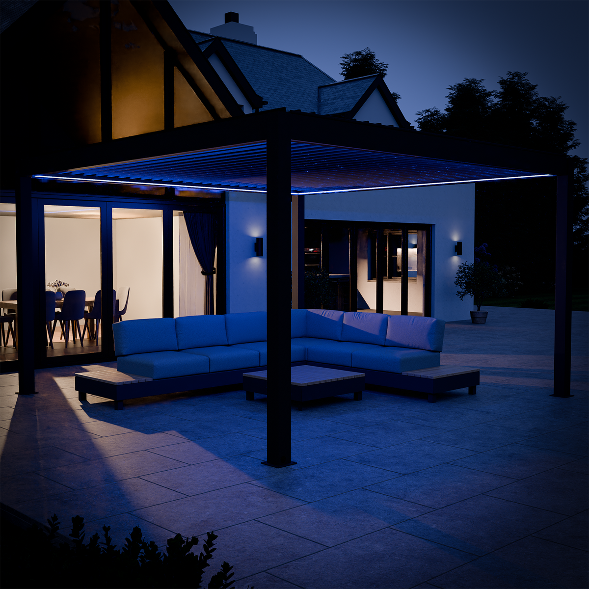 Bracken Outdoors Eclipse Plus 4m x 4m Grey Square Motorised Aluminium Garden Pergola with Lights