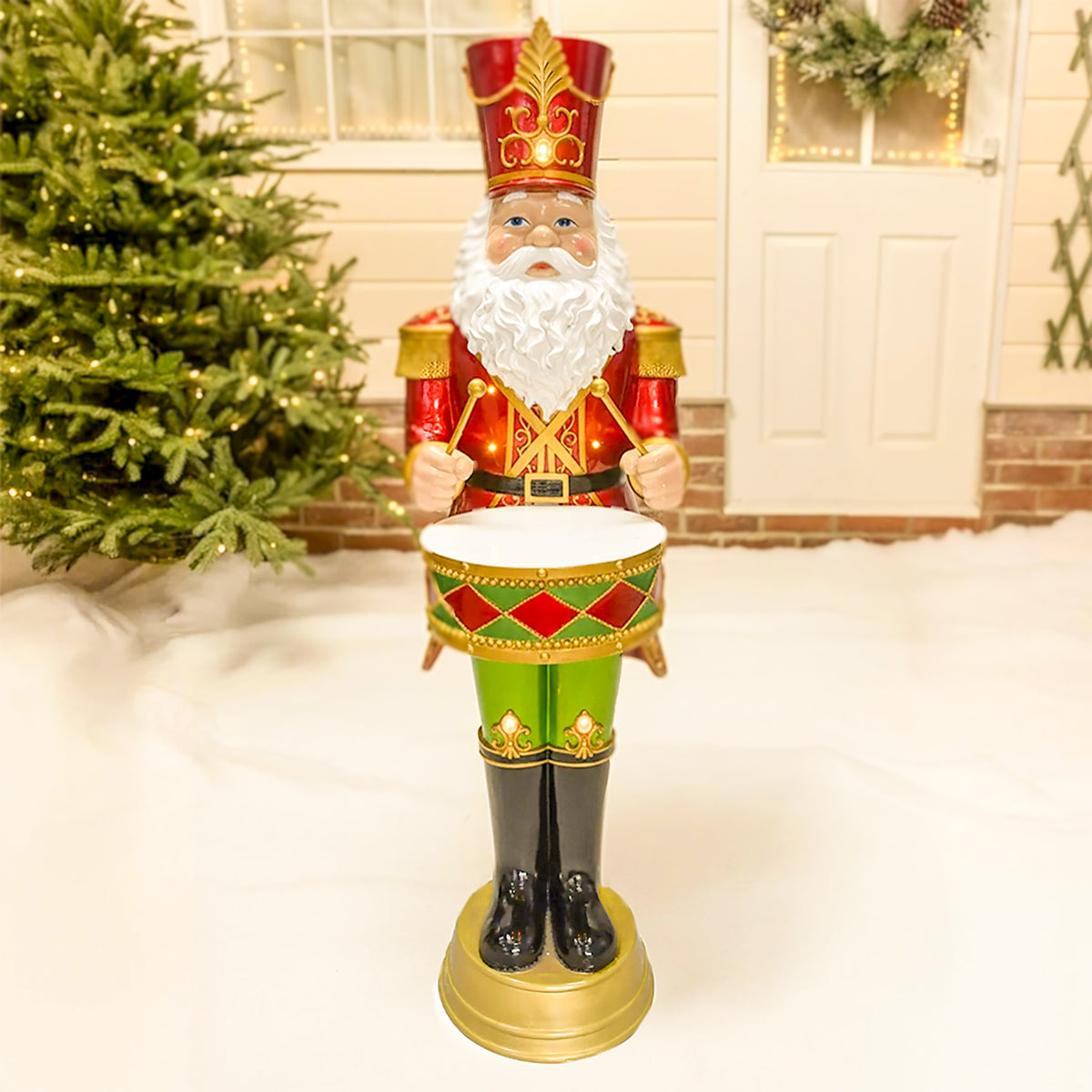 4.5ft Traditional Christmas Nutcracker Santa Drummer Red with LED Lights