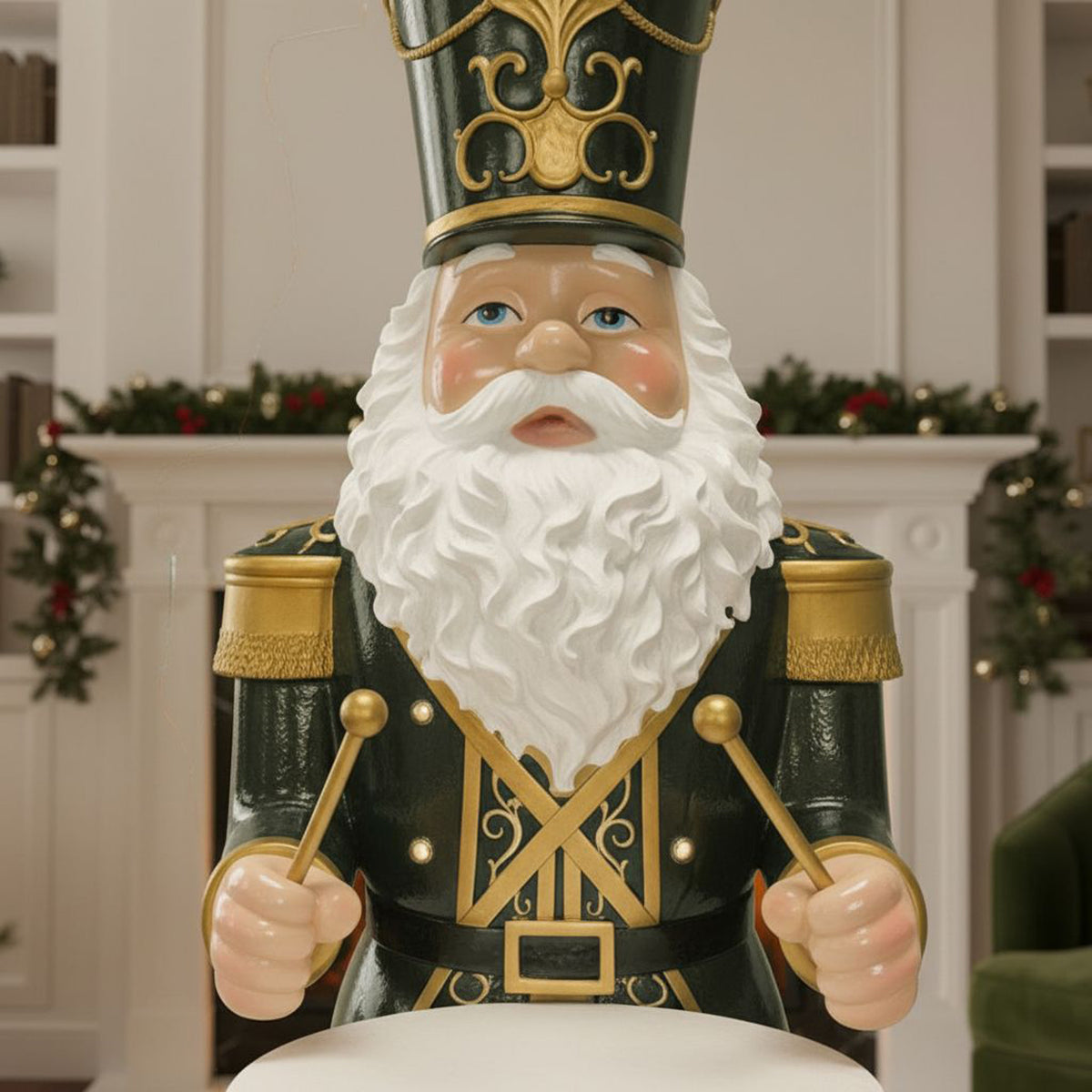 4.5ft Large Traditional Christmas Nutcracker Santa Drummer Green with LED Lights