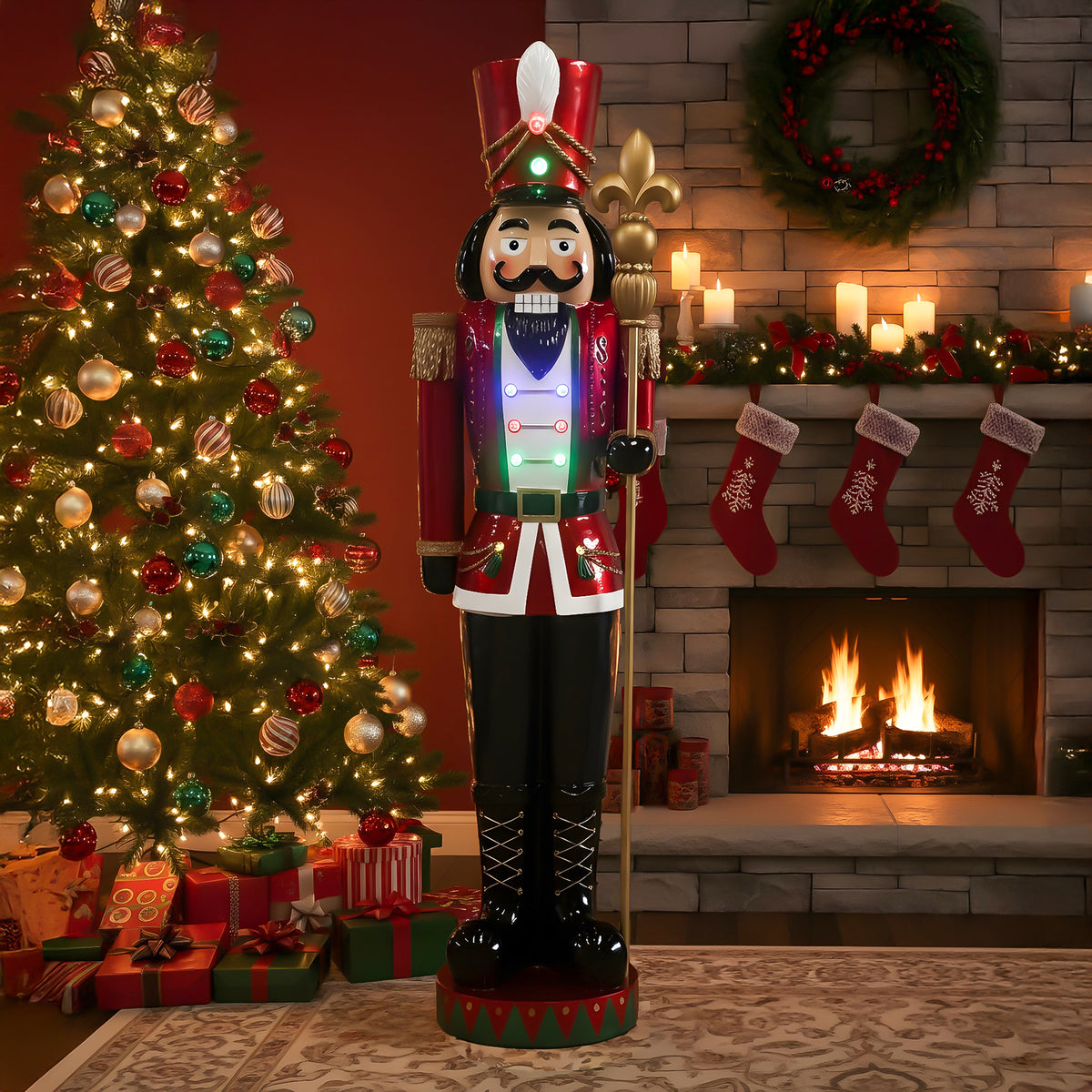 6.5ft Traditional Christmas Red Nutcracker with Multi LED Lights