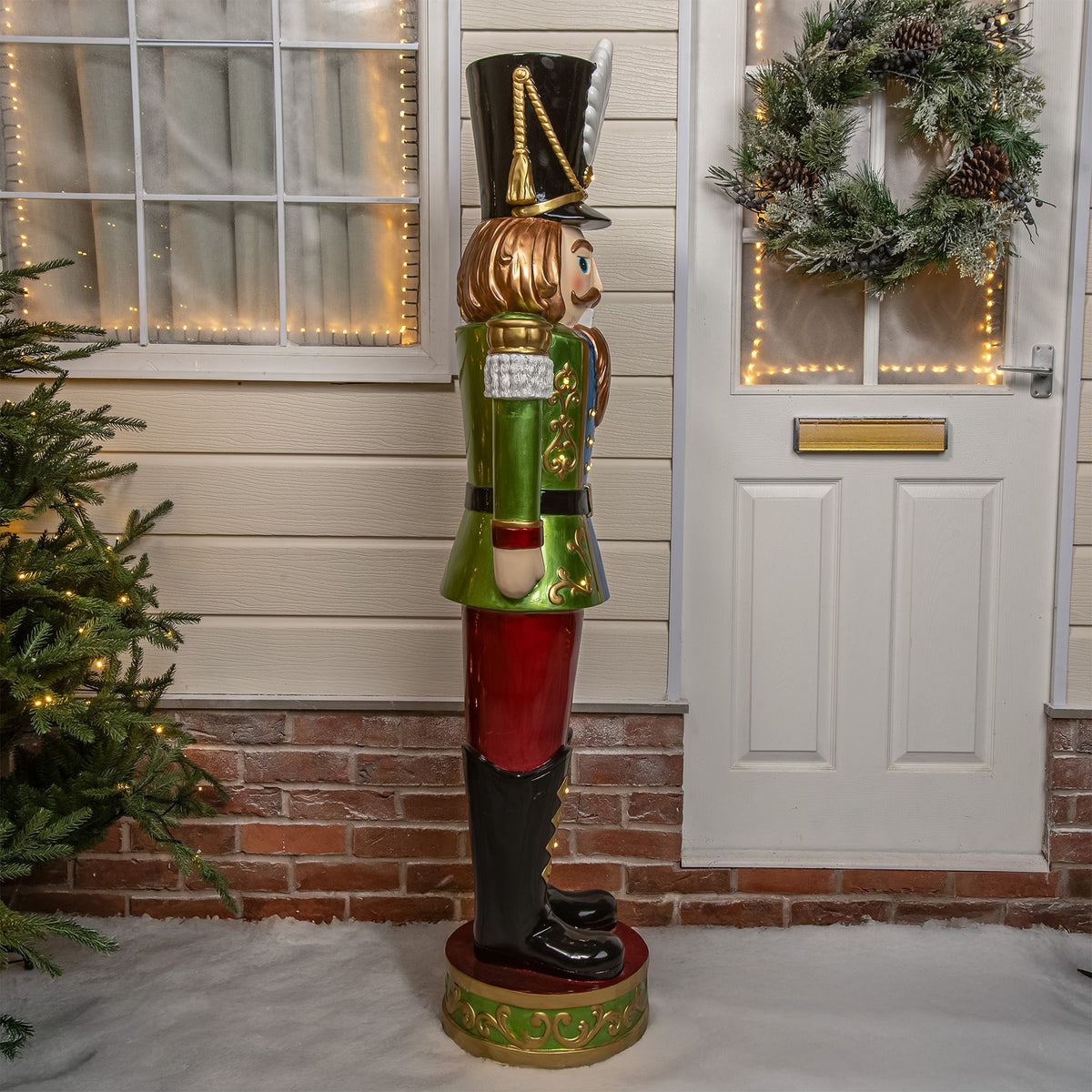 5.5ft Large Traditional Christmas Nutcracker Soldier - Green, Red and Blue with LED Lights