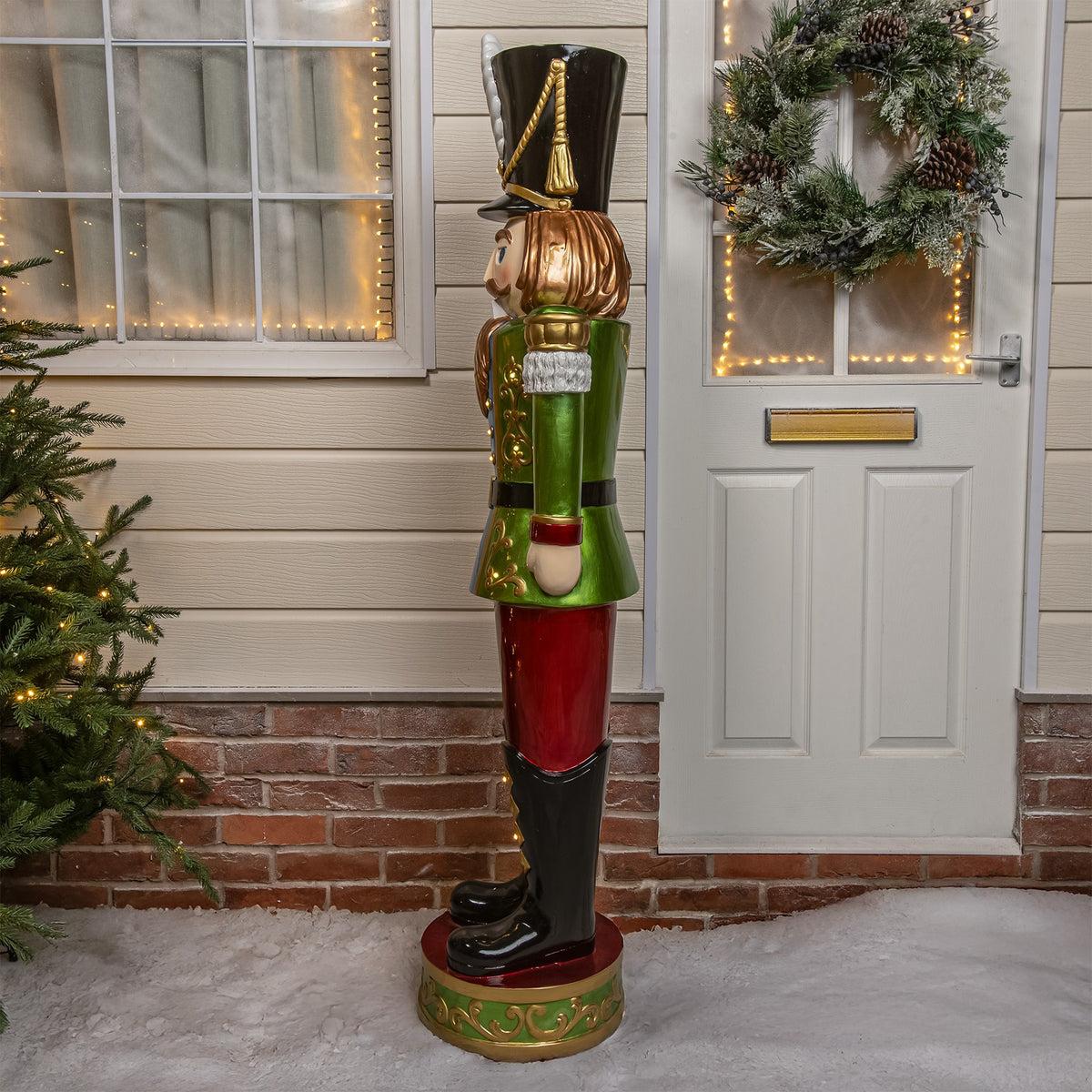 5.5ft Large Traditional Christmas Nutcracker Soldier - Green, Red and Blue with LED Lights