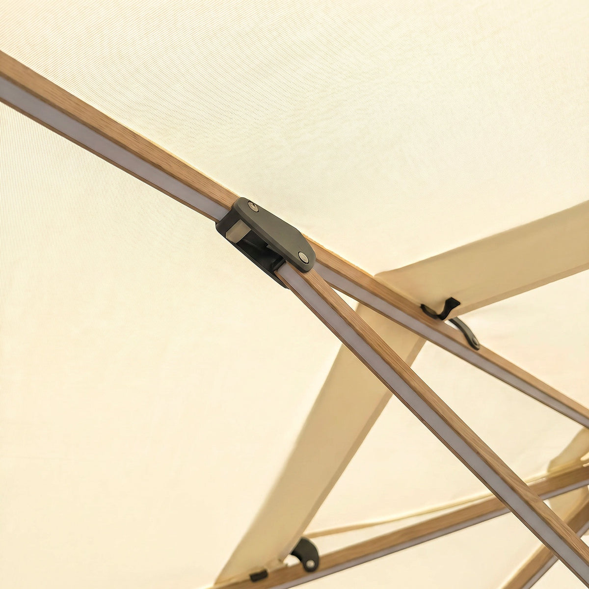 Bracken Outdoors Wood Effect 3m Square Ecru Cantilever Parasol With Lights & FREE Base