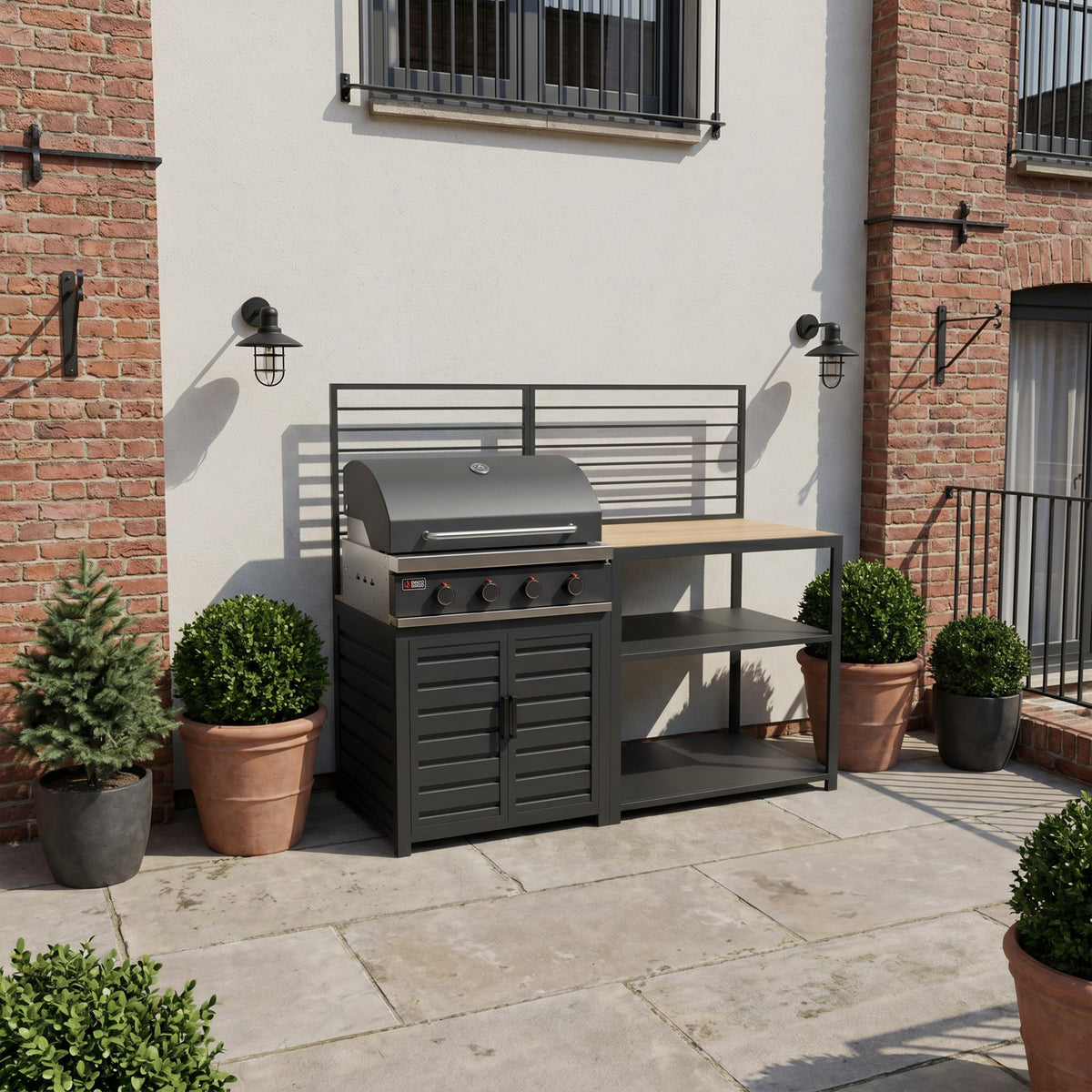 Draco Grills Scandic Modular 4 Burner Barbecue Cabinet with Double Shelf Unit