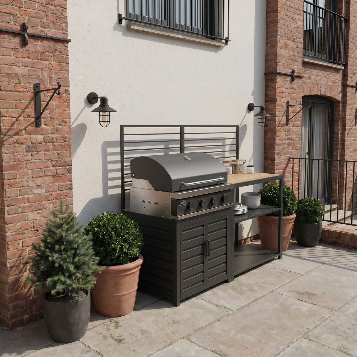 Draco Grills Scandic Modular 4 Burner Barbecue Cabinet with Double Shelf Unit