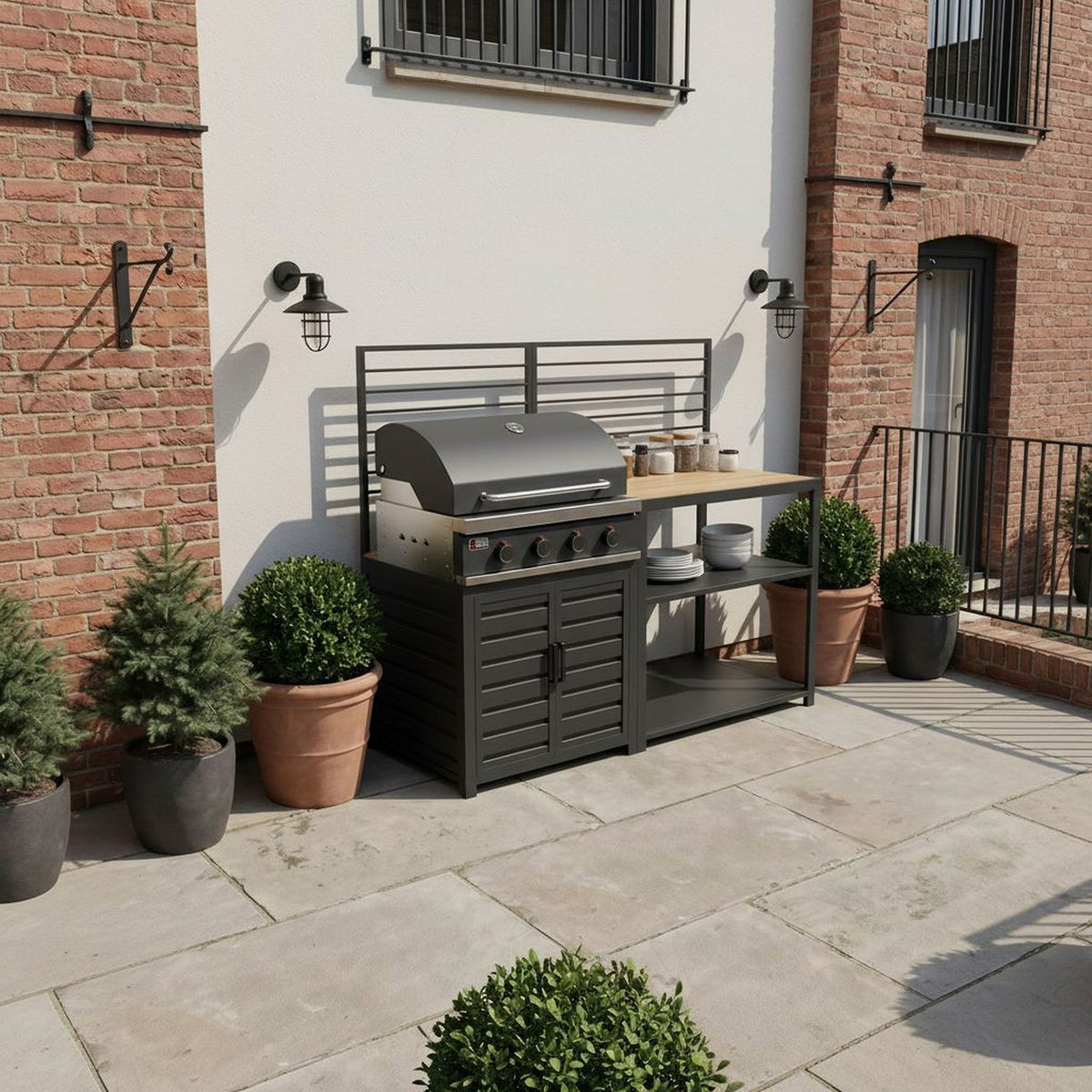 Draco Grills Scandic Modular 4 Burner Barbecue Cabinet with Double Shelf Unit