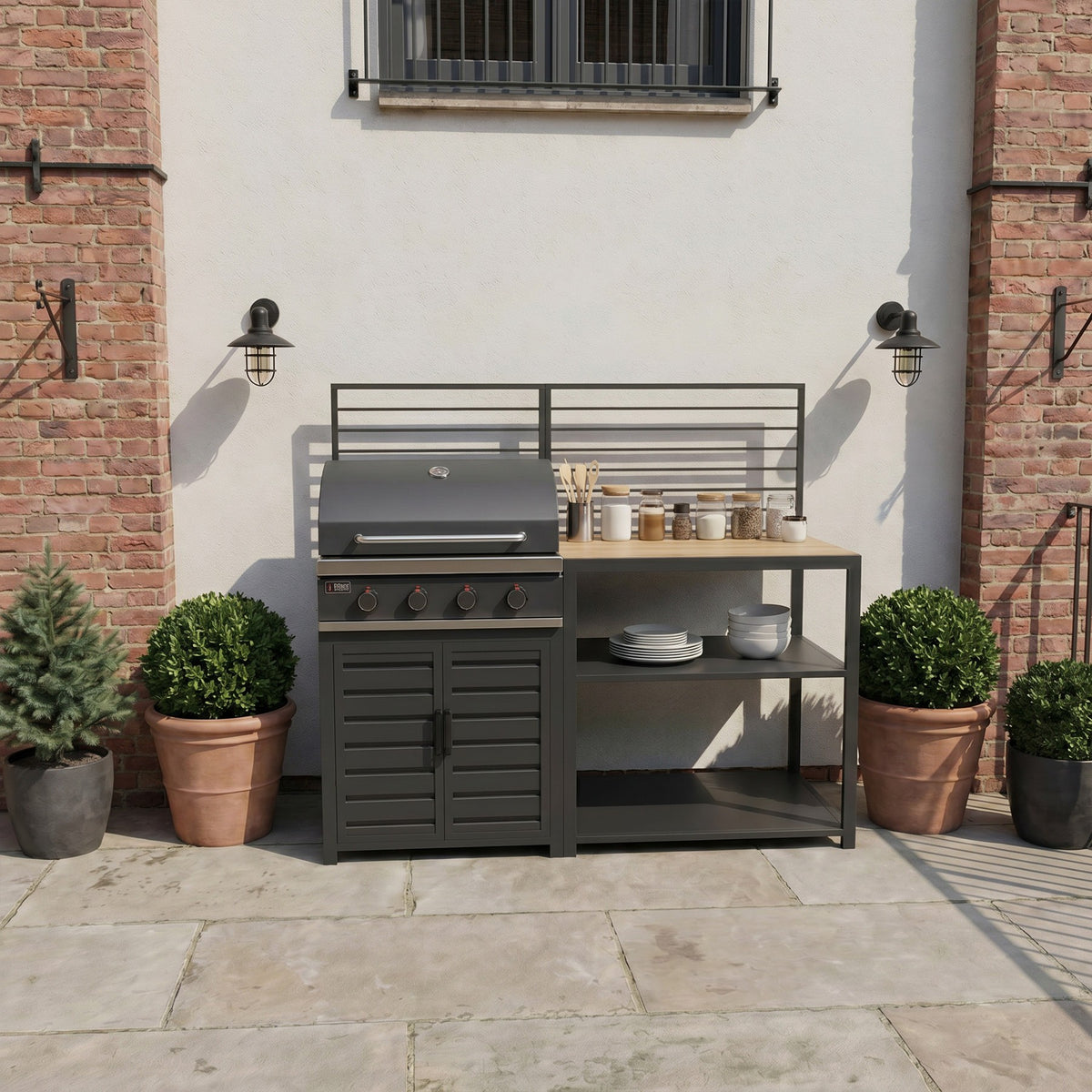 Draco Grills Scandic Modular 4 Burner Barbecue Cabinet with Double Shelf Unit
