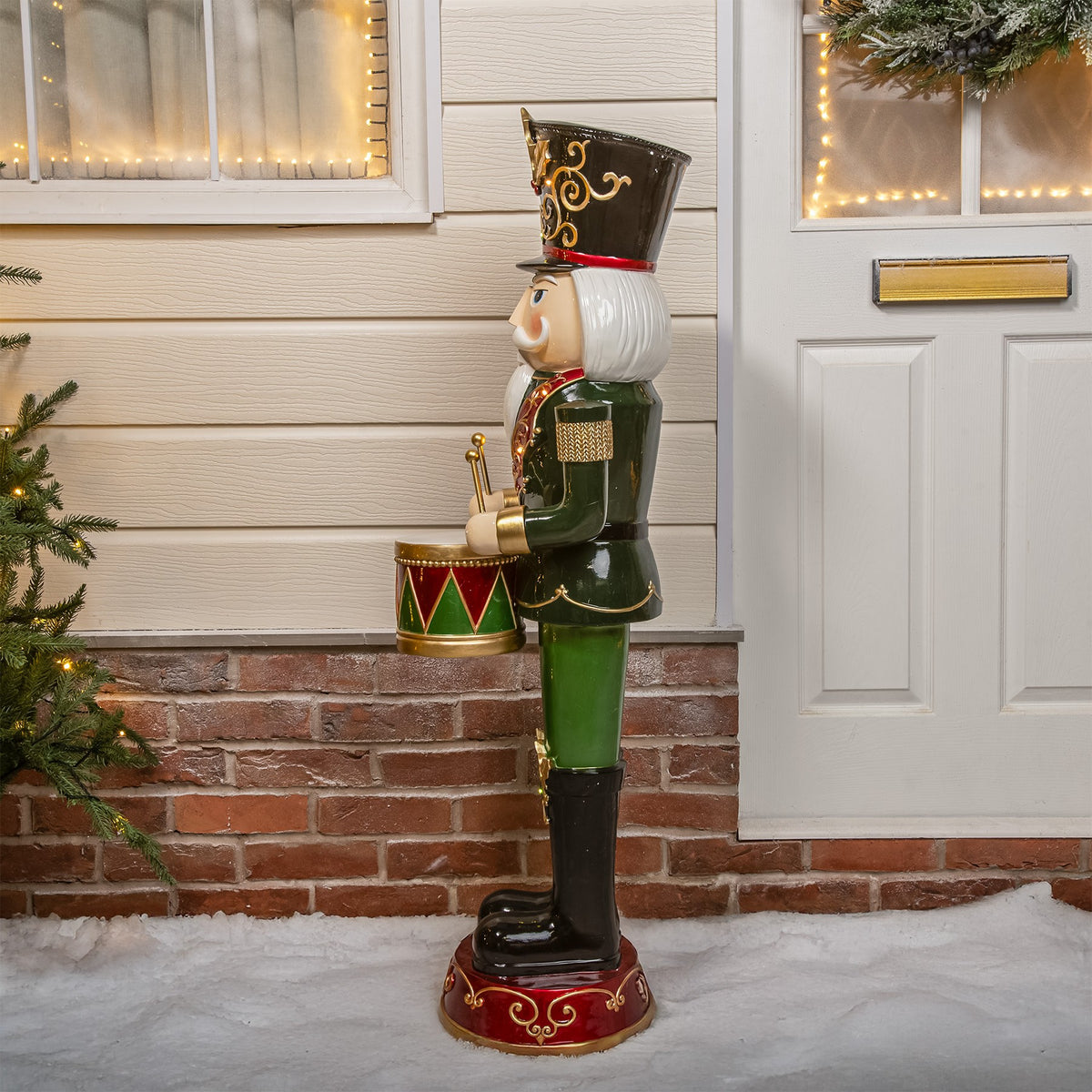 4ft Large Traditional Christmas Nutcracker Soldier Drummer Red and Green with LED Lights