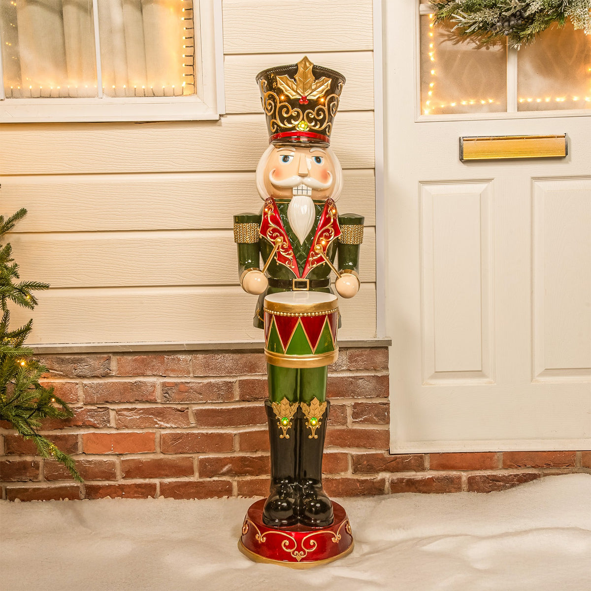 4ft Large Traditional Christmas Nutcracker Soldier Drummer Red and Green with LED Lights