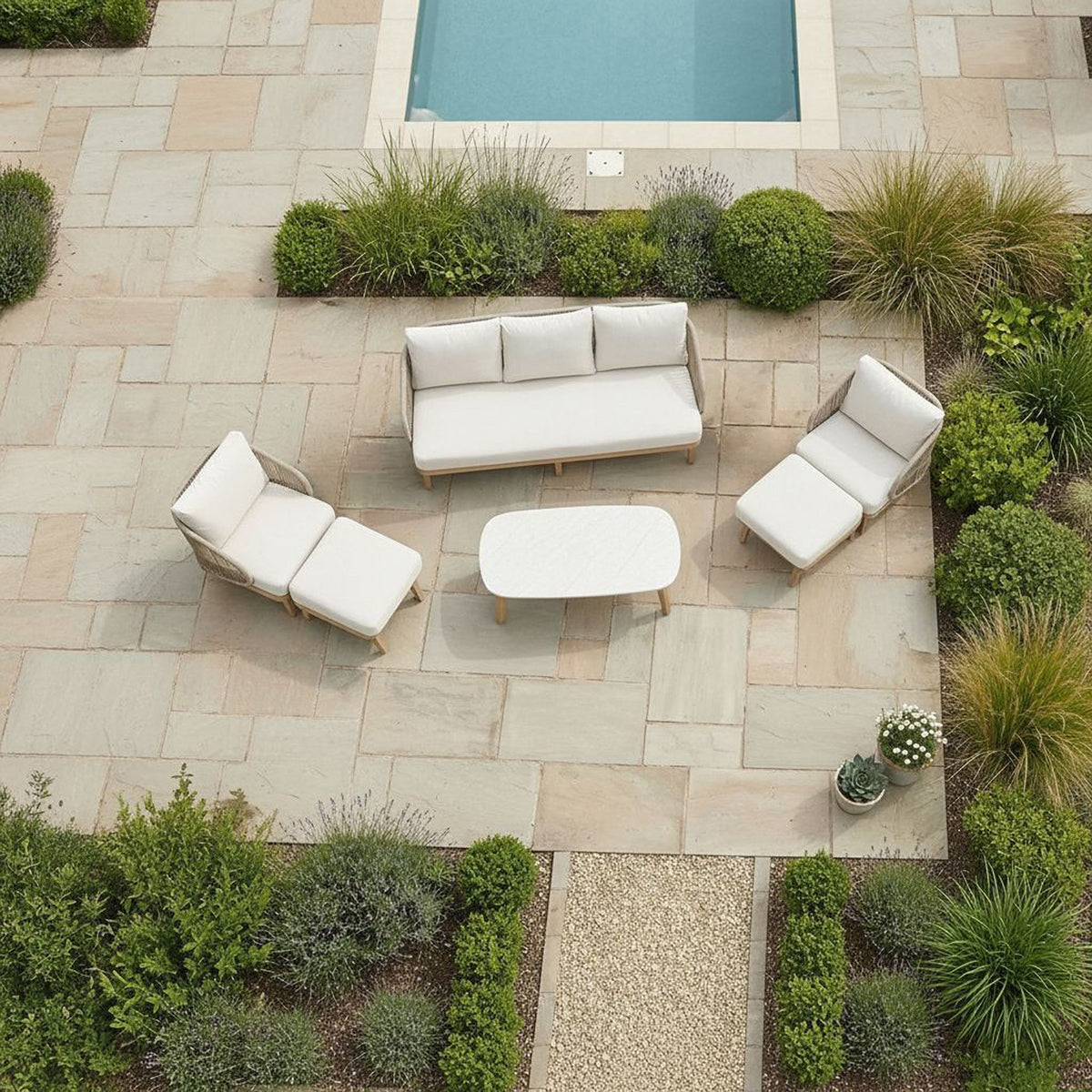 Bracken Outdoors Fairford Eucalyptus Wood and Rope Lounge Sofa Garden Furniture Set with Footstools