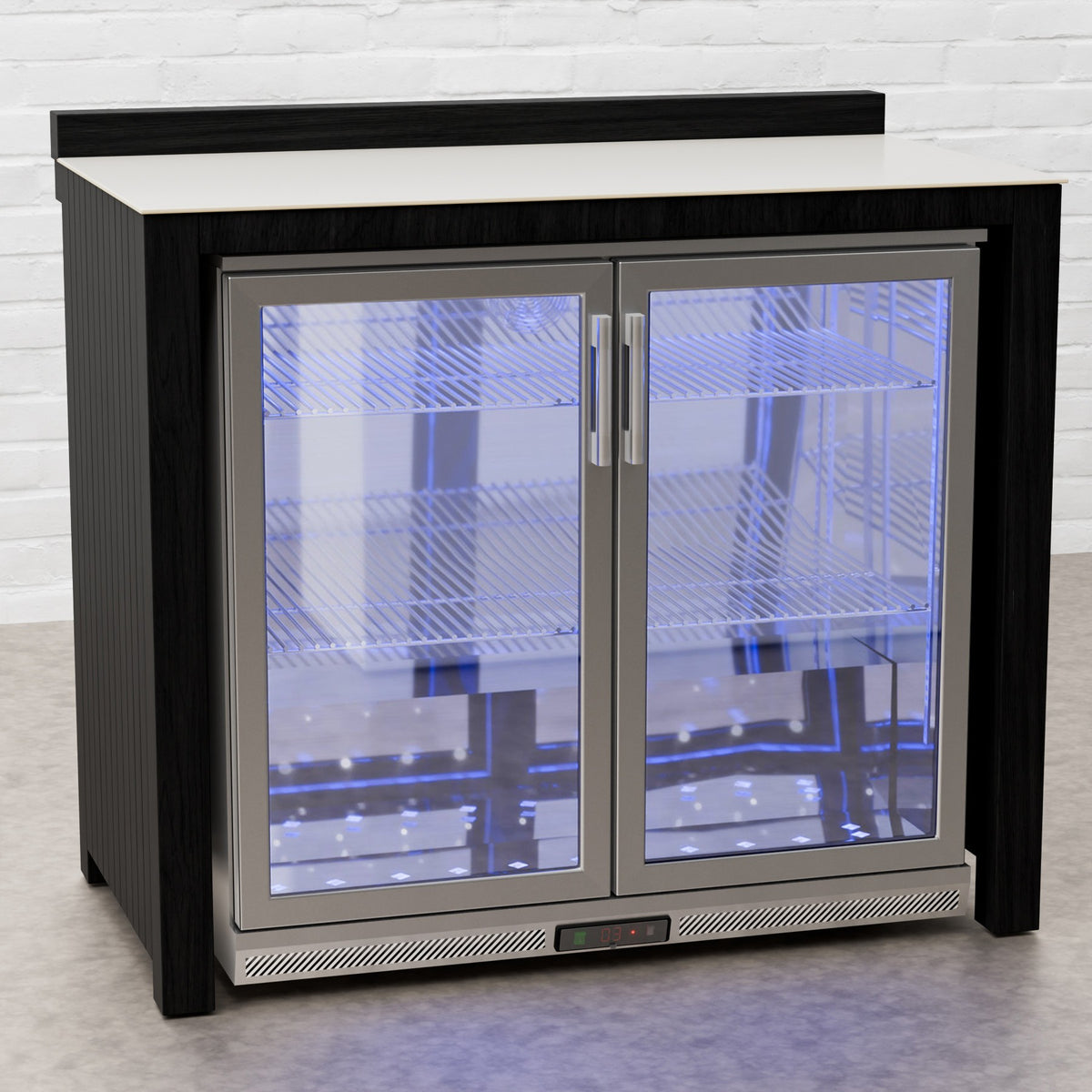 Draco Grills Teak Carbon Line Stainless Steel Double Fridge Cabinet with Ceramic Top