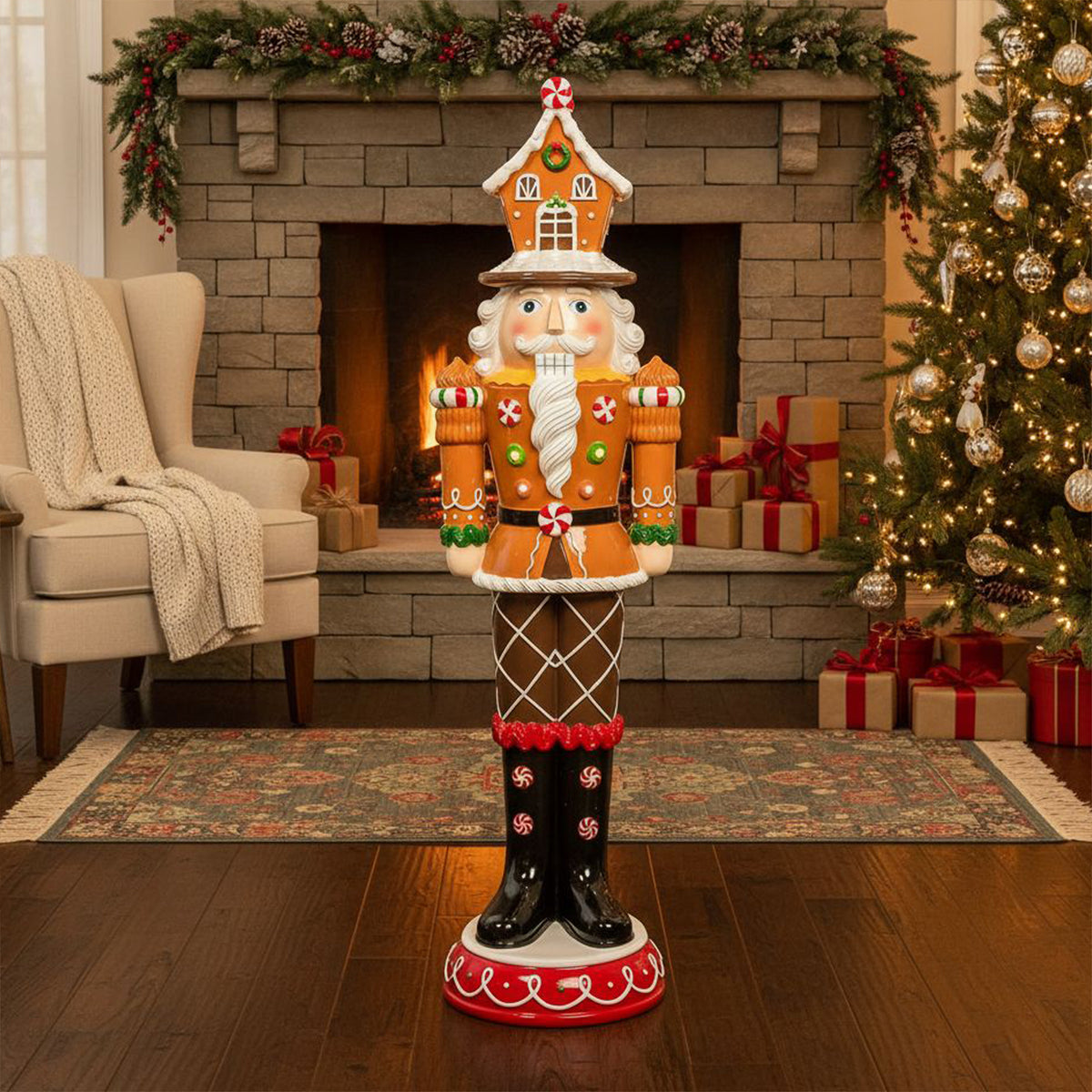 4ft Large Gingerbread Christmas Nutcracker with LED Lights