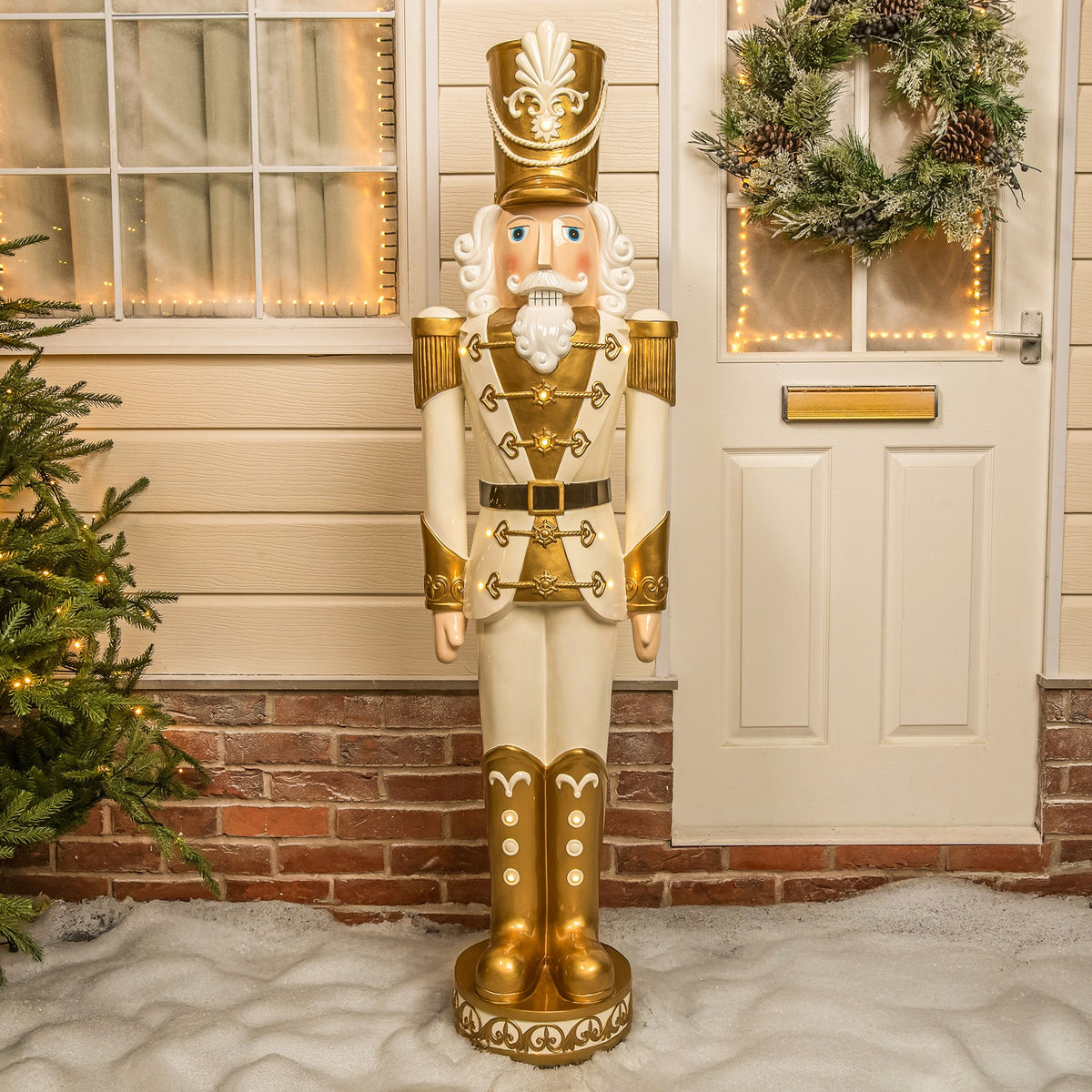 5.5ft Large Traditional Christmas Nutcracker Soldier - Cream and Gold with LED Lights