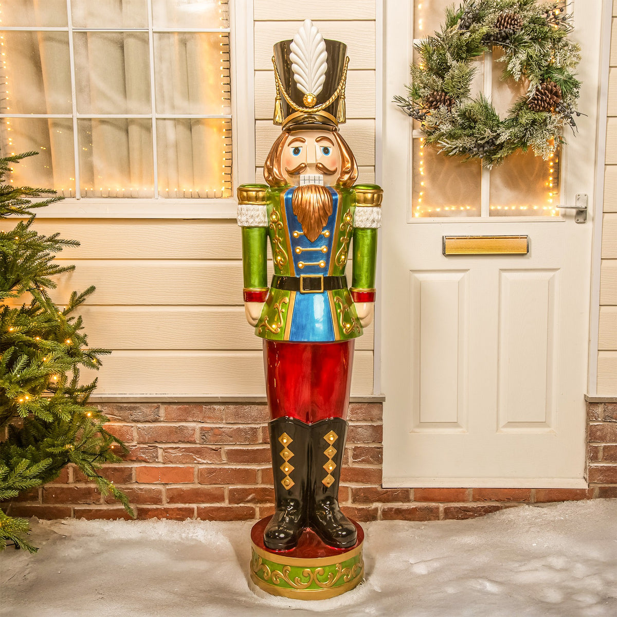 5.5ft Large Traditional Christmas Nutcracker Soldier - Green, Red and Blue with LED Lights