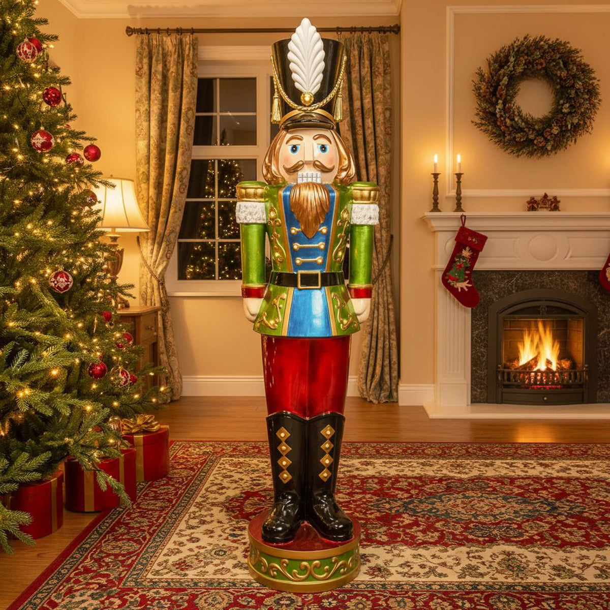 5.5ft Large Traditional Christmas Nutcracker Soldier - Green, Red and Blue with LED Lights