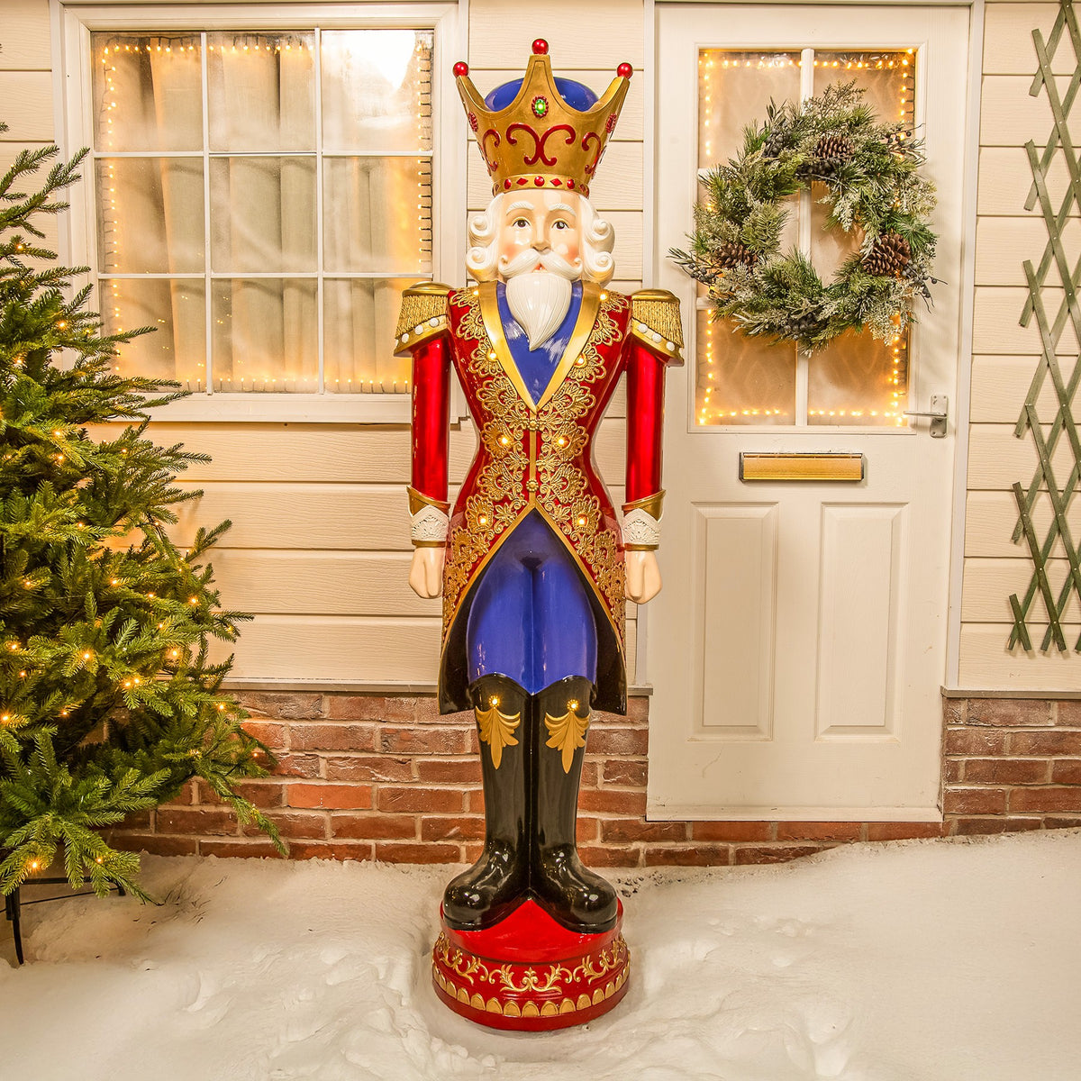 6ft Giant Traditional Christmas Nutcracker King - Red, Blue and Cream with LED Lights