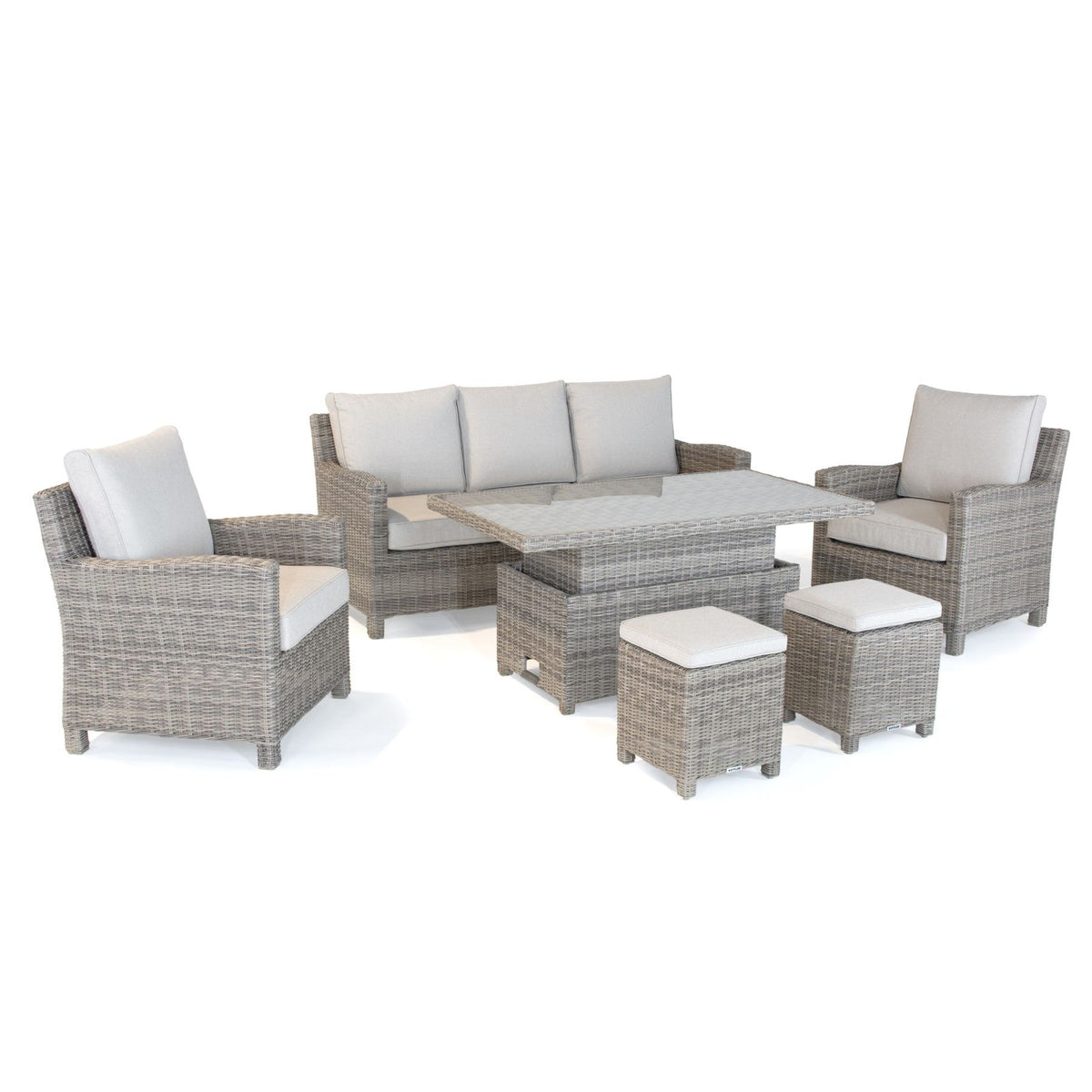 Kettler Palma Signature Oyster Wicker Lounge Sofa Set with High Low Glass Top Table