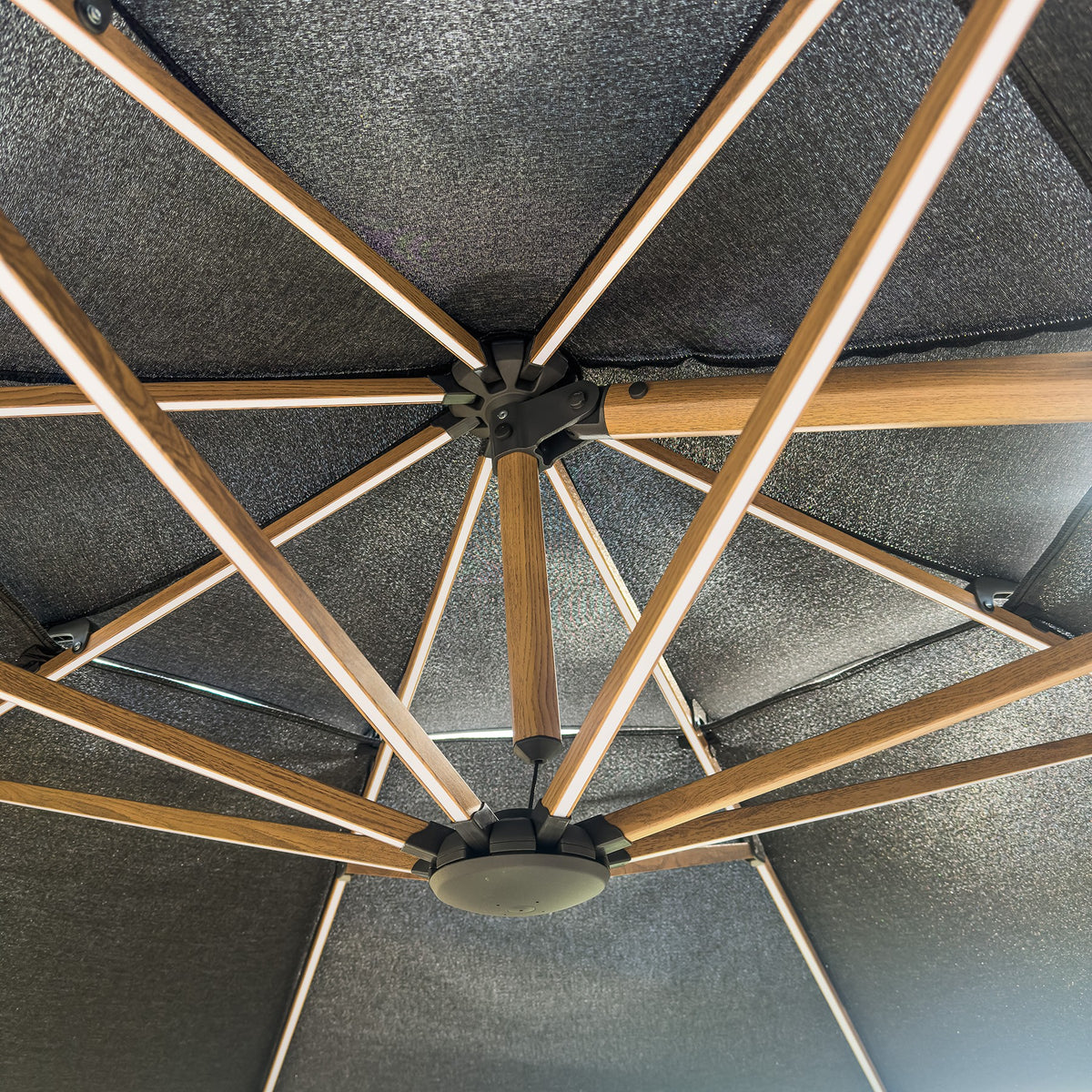 Bracken Outdoors Wood Effect 3.3m Grey Round Cantilever Parasol With Lights & FREE Base