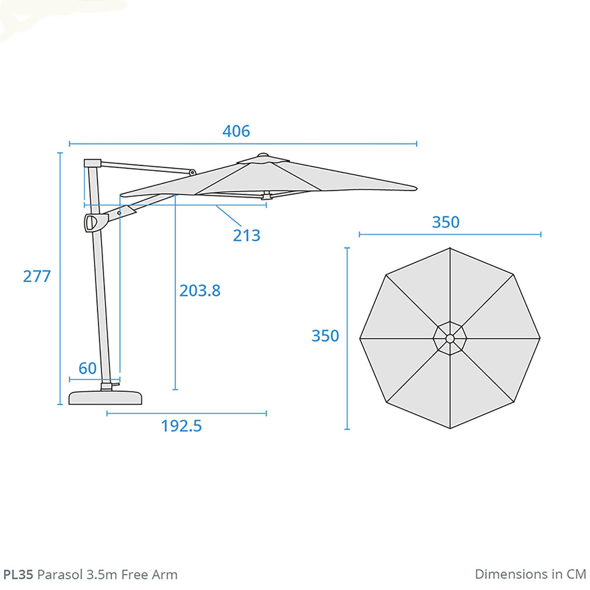 Kettler 3.5m Taupe Free Arm Cantilever Parasol with LED Lights and Bluetooth Speaker