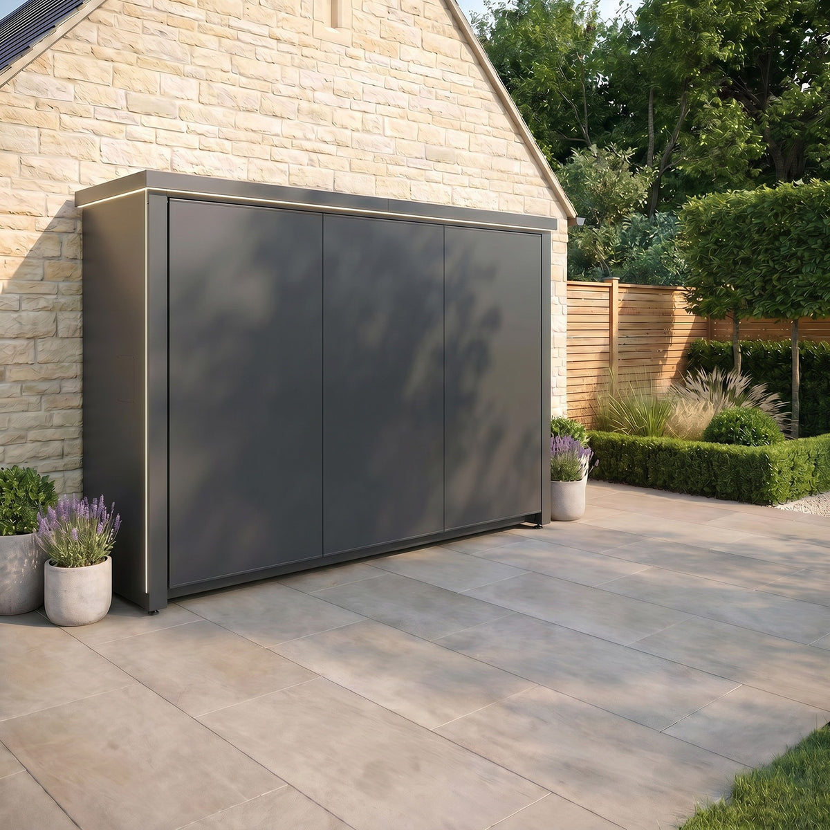 Draco Grills Outdoor Kitchen Garden Pod with 6 Burner Stainless Steel Barbecue and Fridge