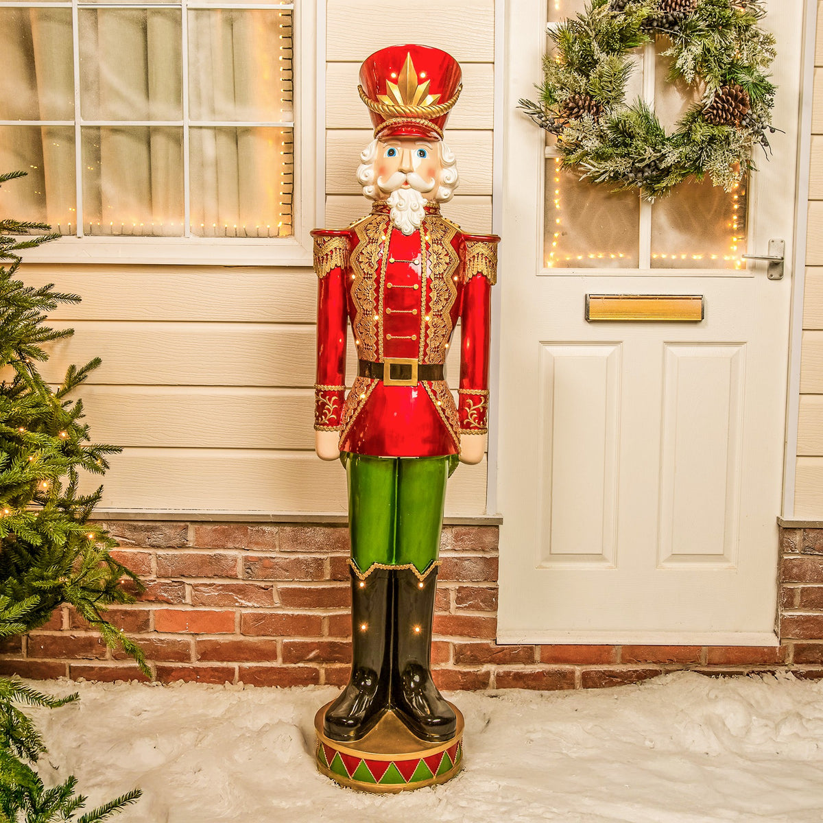 5ft Large Traditional Christmas Nutcracker Soldier - Red and Green with LED Lights