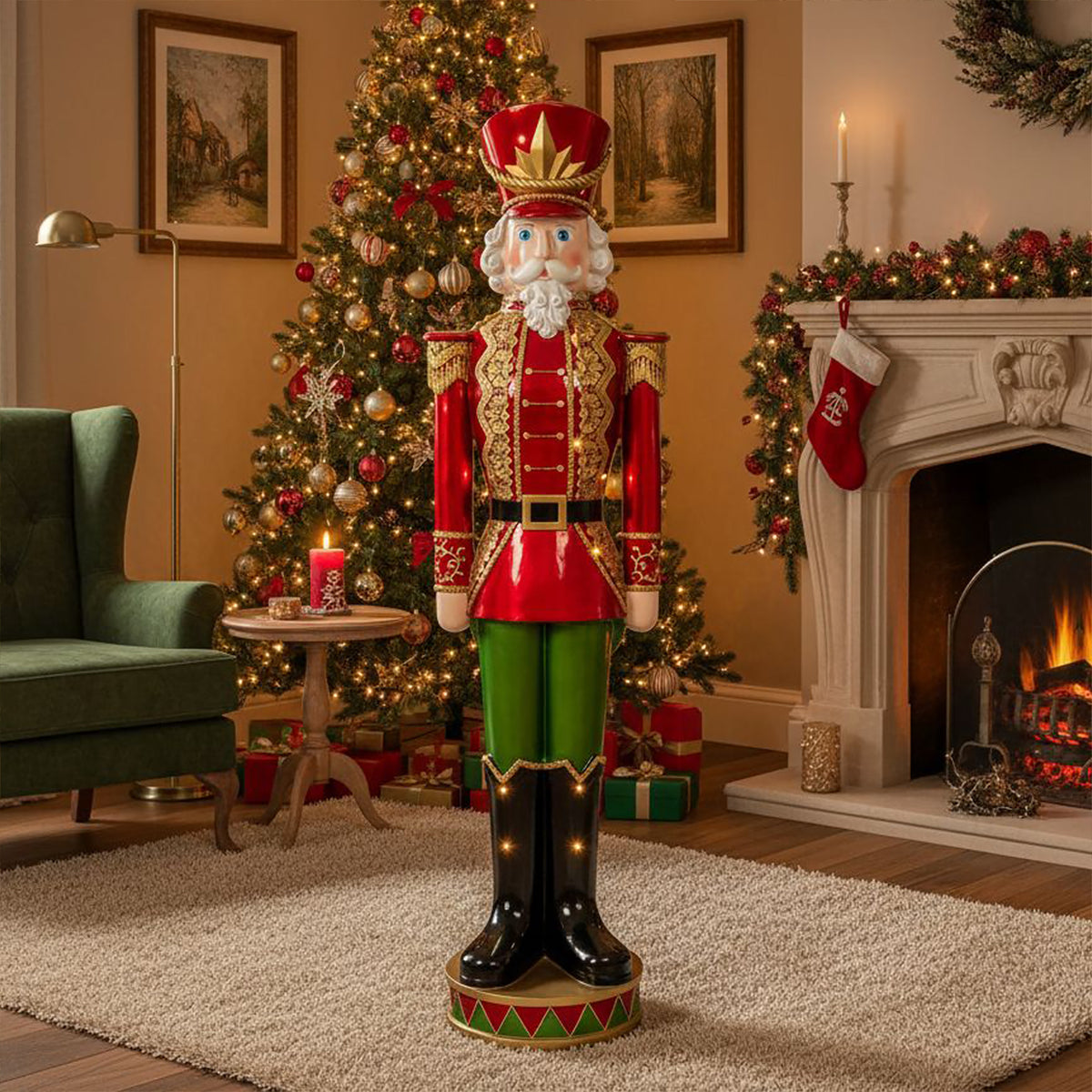 5ft Large Traditional Christmas Nutcracker Soldier - Red and Green with LED Lights