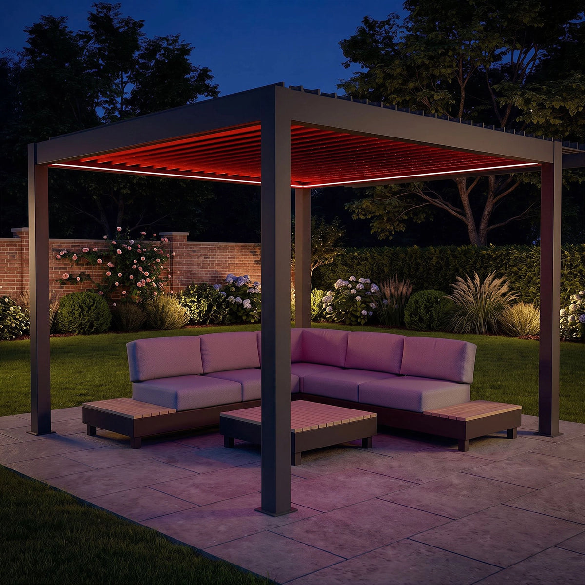 Bracken Outdoors Eclipse Plus 3m x 3m Grey Square Motorised Aluminium Garden Pergola with Lights