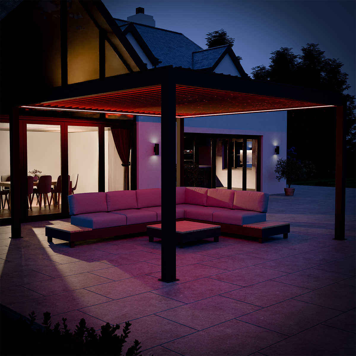 Bracken Outdoors Eclipse Plus 4m x 4m Grey Square Motorised Aluminium Garden Pergola with Lights